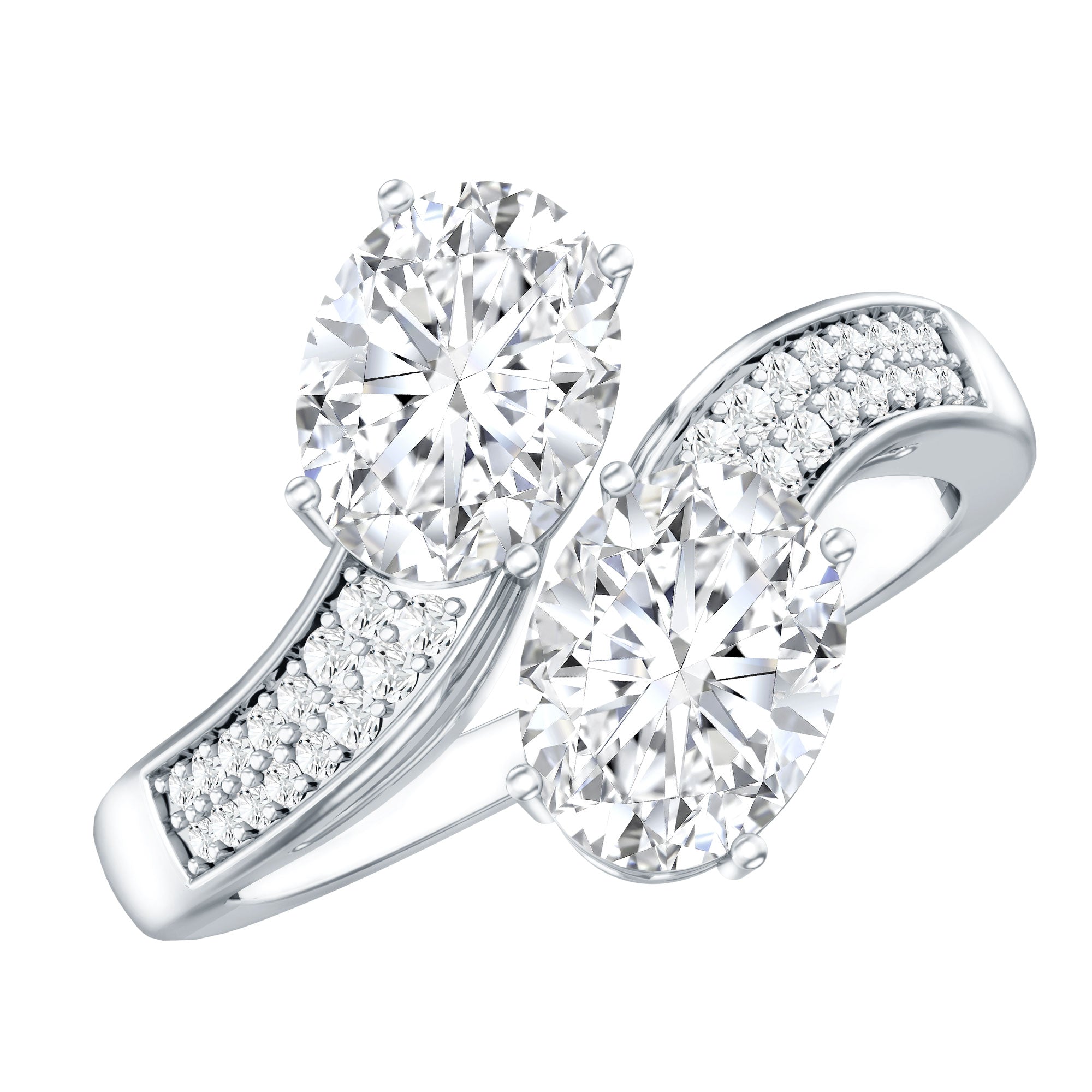 Certified Lab Grown Diamond Designer 2 Stone Engagement Ring Lab - ( EF-VS ) - Rosec Jewels