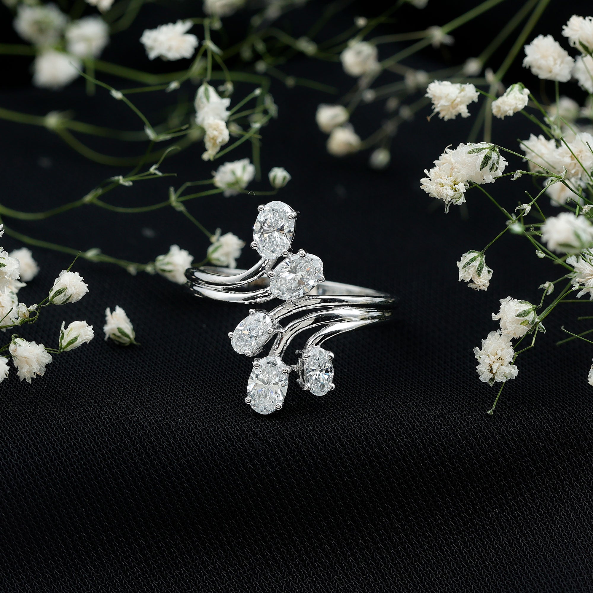 Certified Oval Lab Grown Diamond Designer Cocktail Ring Lab - ( EF-VS ) - Rosec Jewels