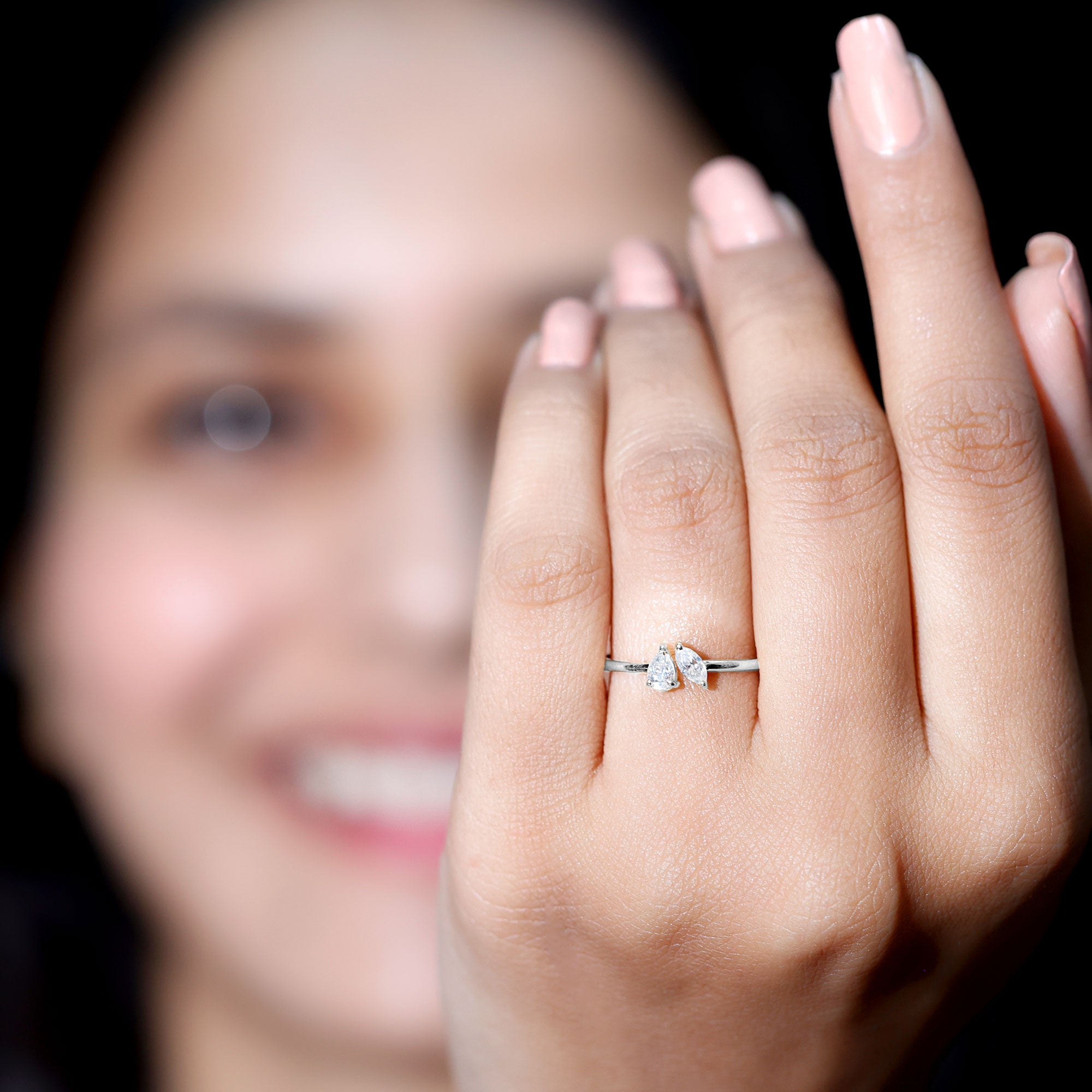Certified Lab Grown Diamond Two Stone Promise Ring Lab - ( EF-VS ) - Rosec Jewels