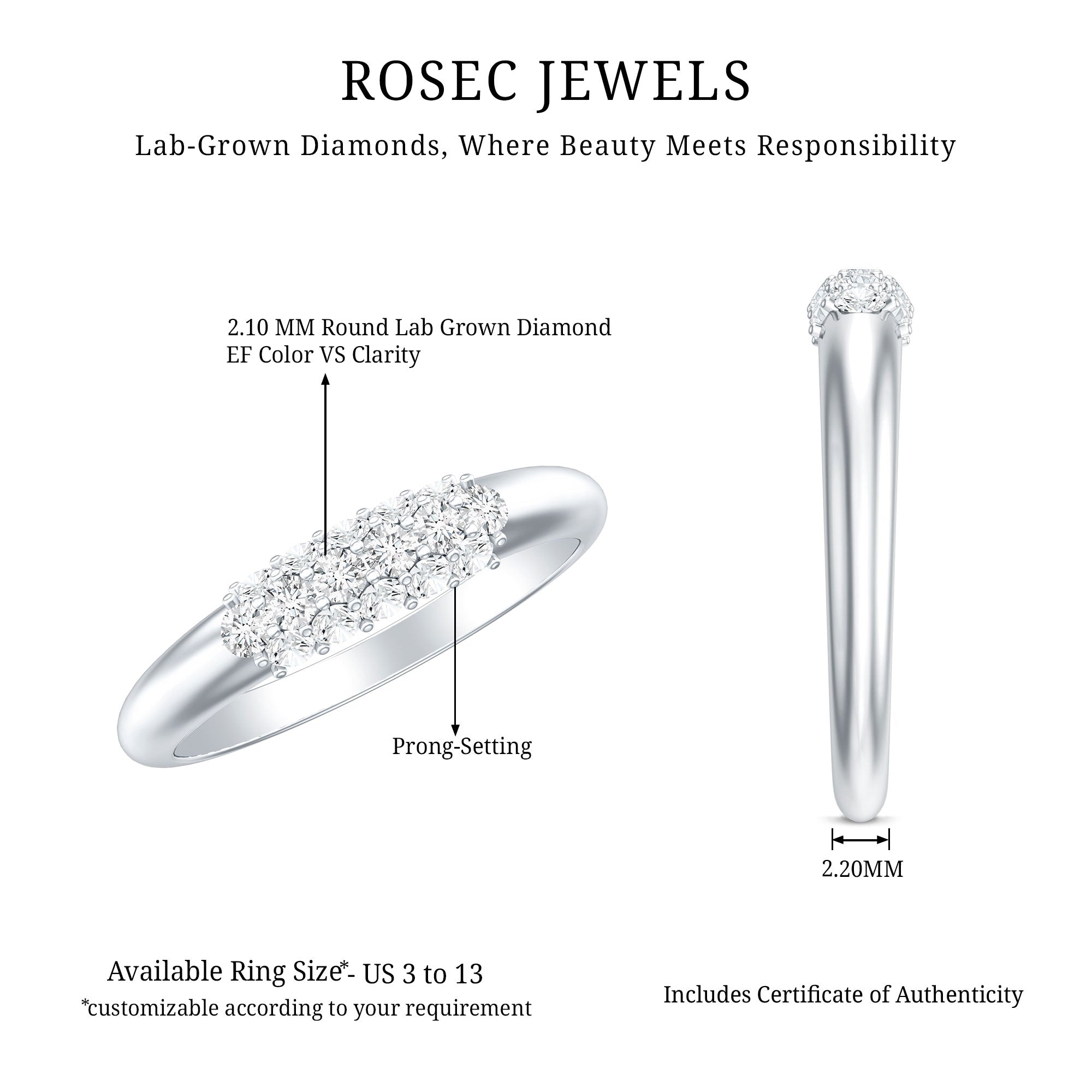 Certified Lab Grown Diamond Anniversary Ring Lab - ( EF-VS ) - Rosec Jewels