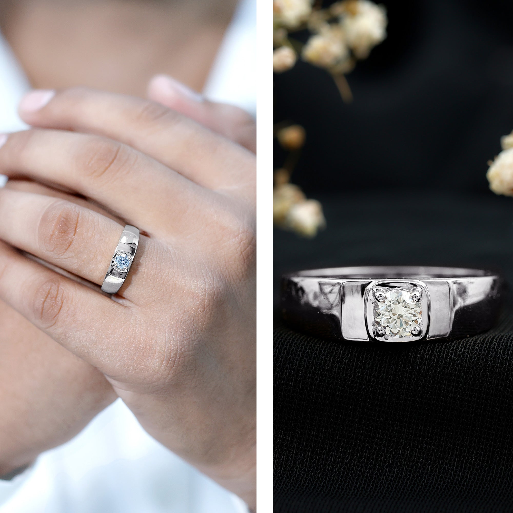 Brilliant Cut Lab Grown Diamond Engagement Ring for Men Lab - ( EF-VS ) - Rosec Jewels