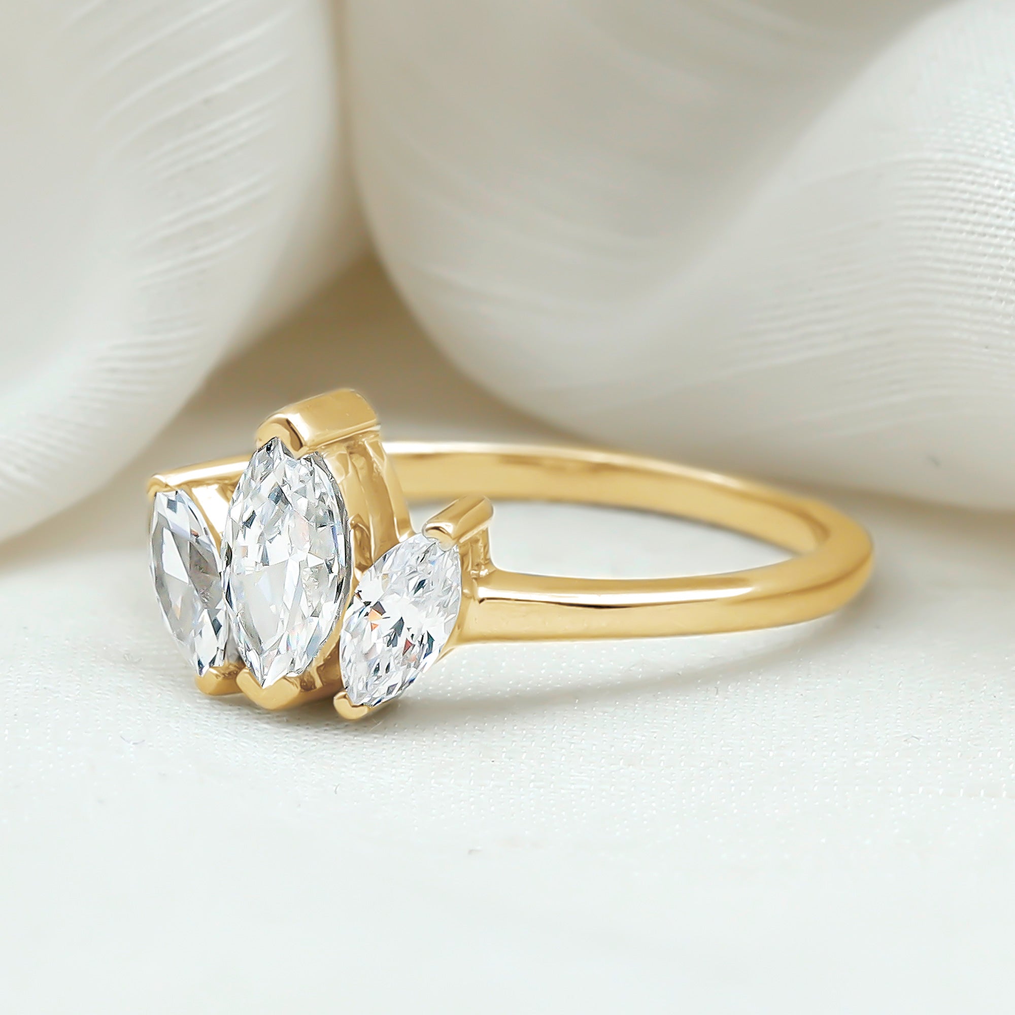 Rosec Jewels-Marquise Cut Lab Grown Diamond 3 Stone Engagement Ring