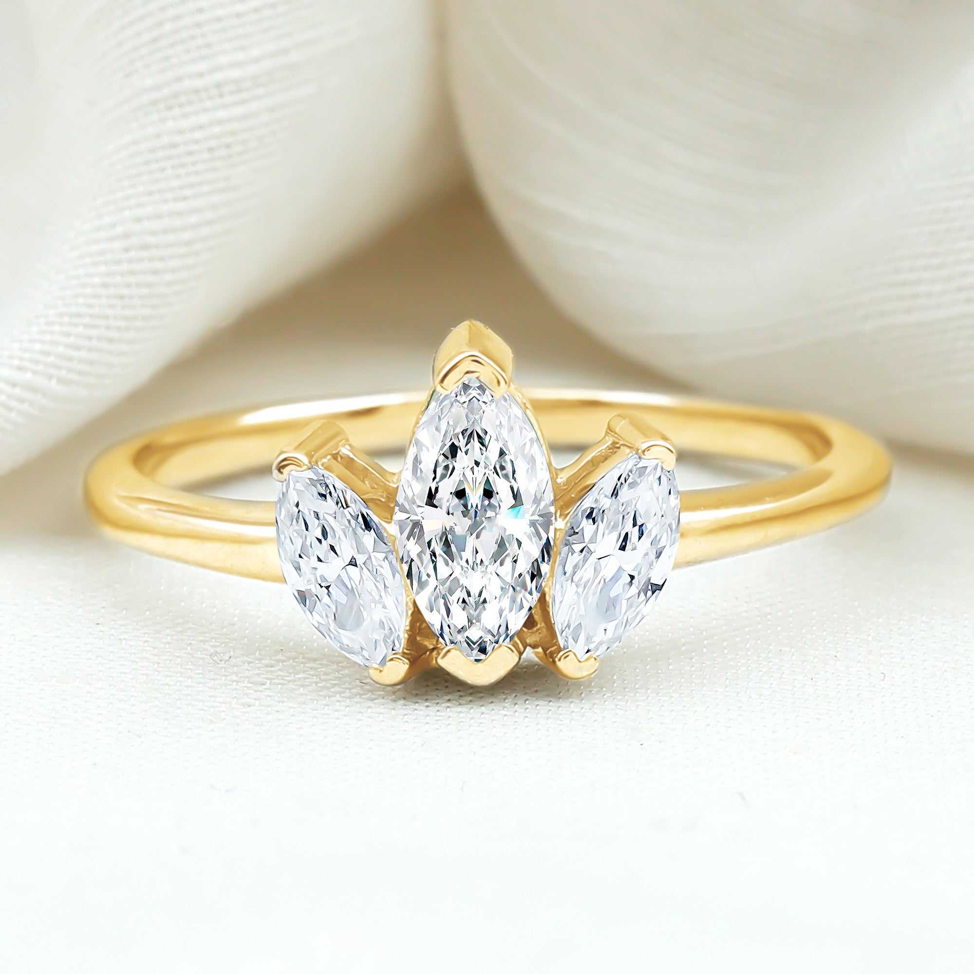 Rosec Jewels-Marquise Cut Lab Grown Diamond 3 Stone Engagement Ring