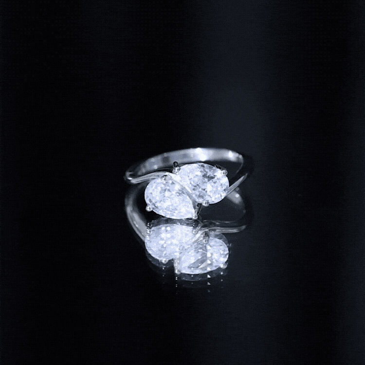 6X8 MM Pear Shaped Lab Grown Diamond Two Stone Engagement Ring Lab - ( EF-VS ) - Rosec Jewels