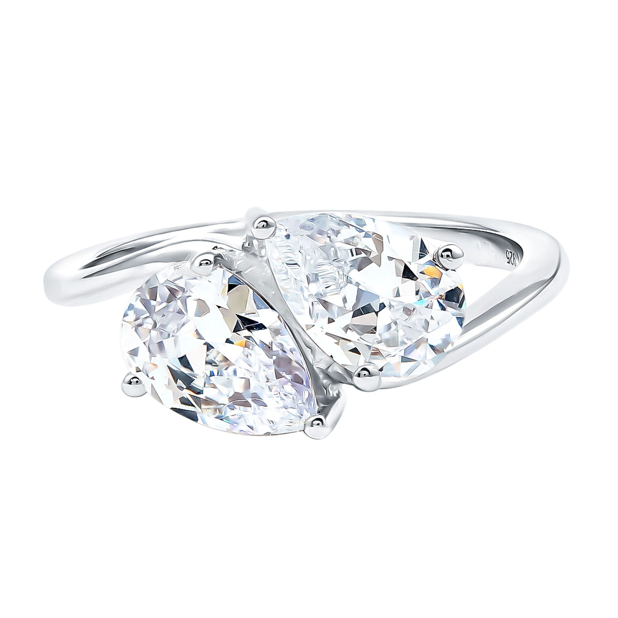 6X8 MM Pear Shaped Lab Grown Diamond Two Stone Engagement Ring Lab - ( EF-VS ) - Rosec Jewels