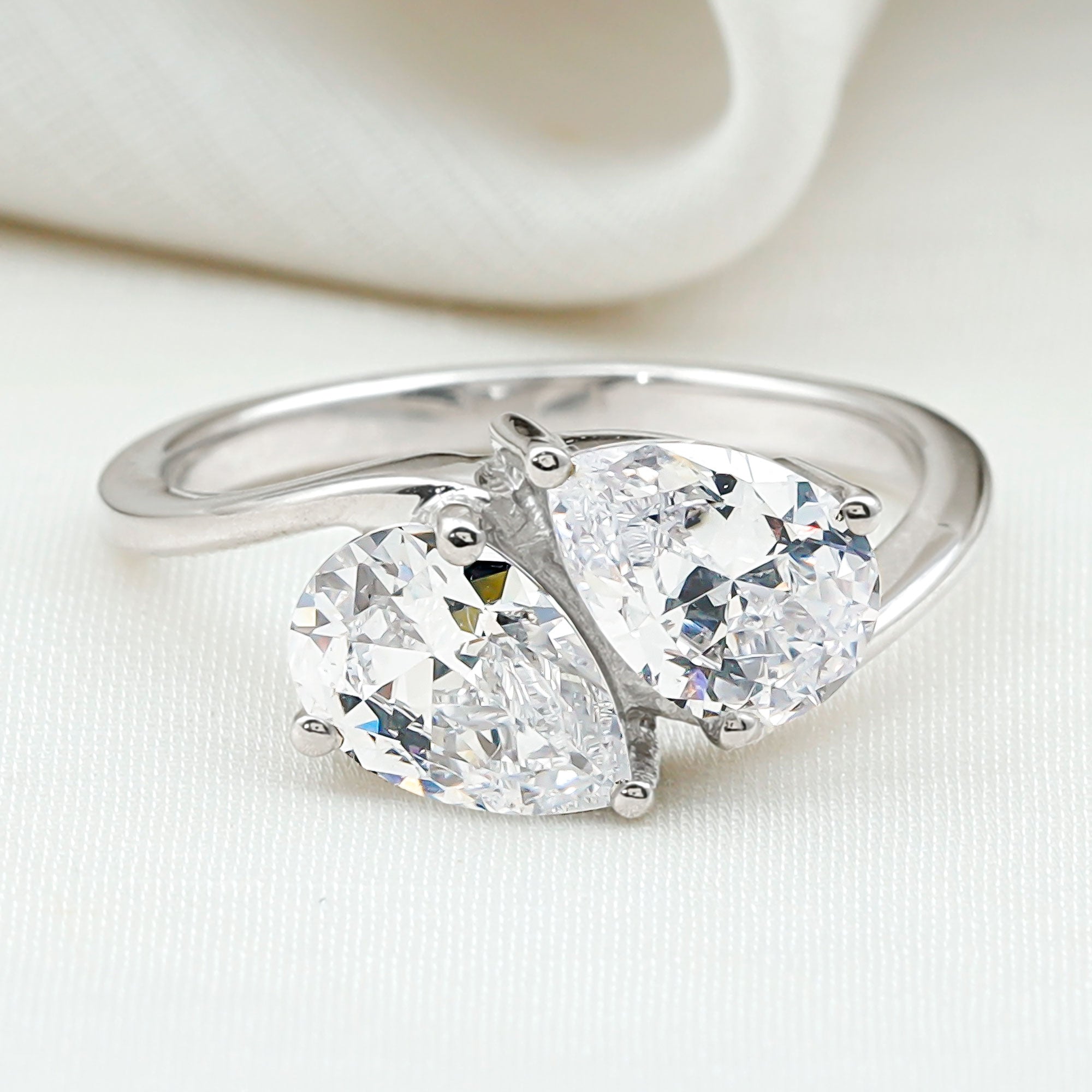 6X8 MM Pear Shaped Lab Grown Diamond Two Stone Engagement Ring Lab - ( EF-VS ) - Rosec Jewels