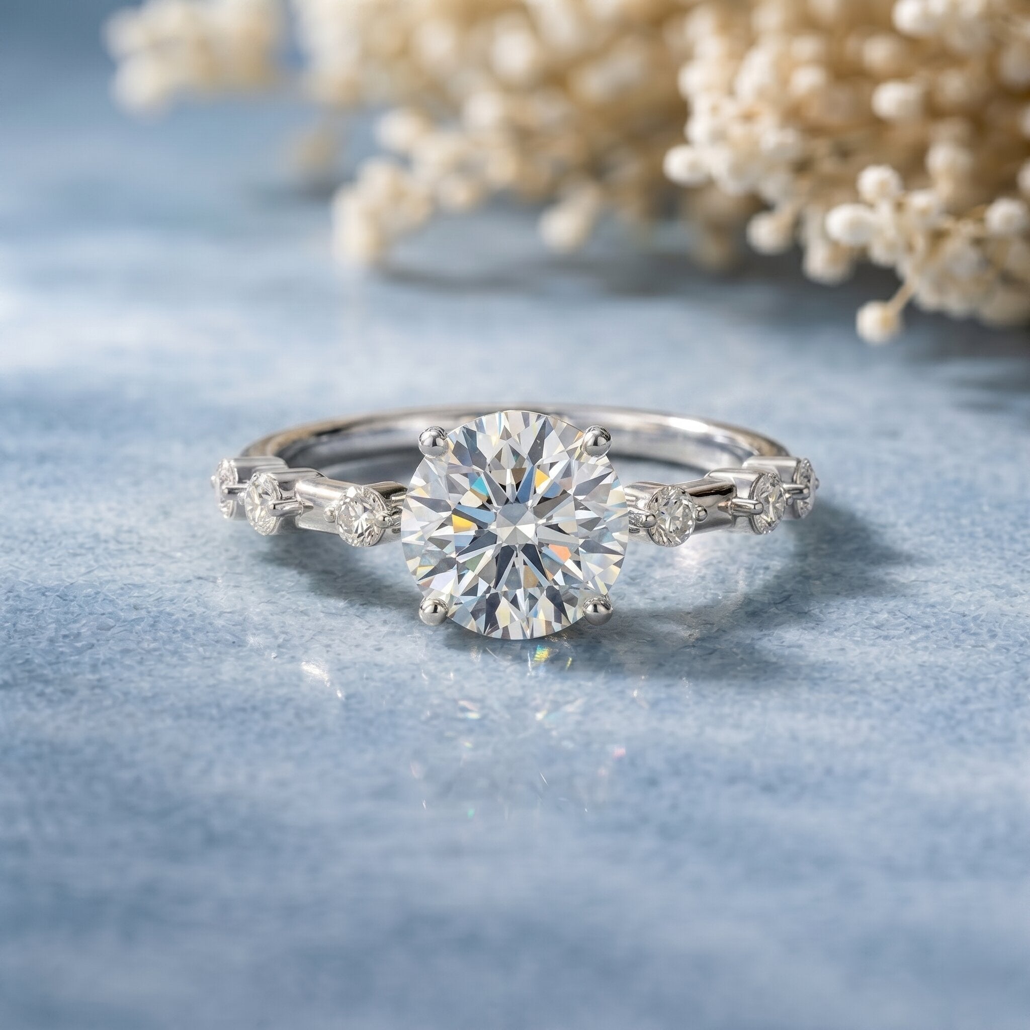 IGI Certified Lab Grown 2 CT Diamond Engagement Ring with Side Stone Lab - ( E-VS1 ) - Rosec Jewels