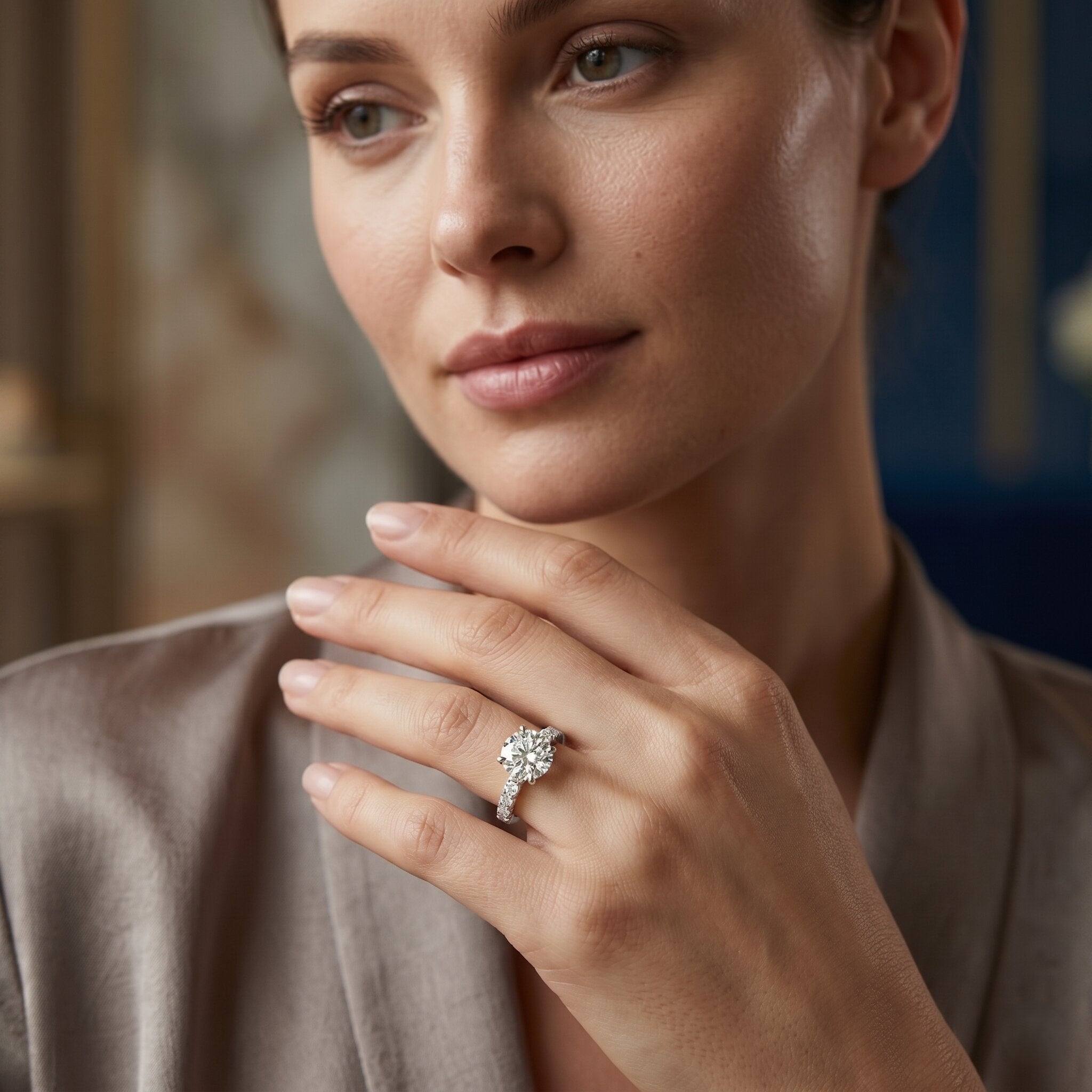 2 Carat Lab Grown Diamond Round Engagement Ring with IGI Certificate Lab - ( E-VS1 ) - Rosec Jewels