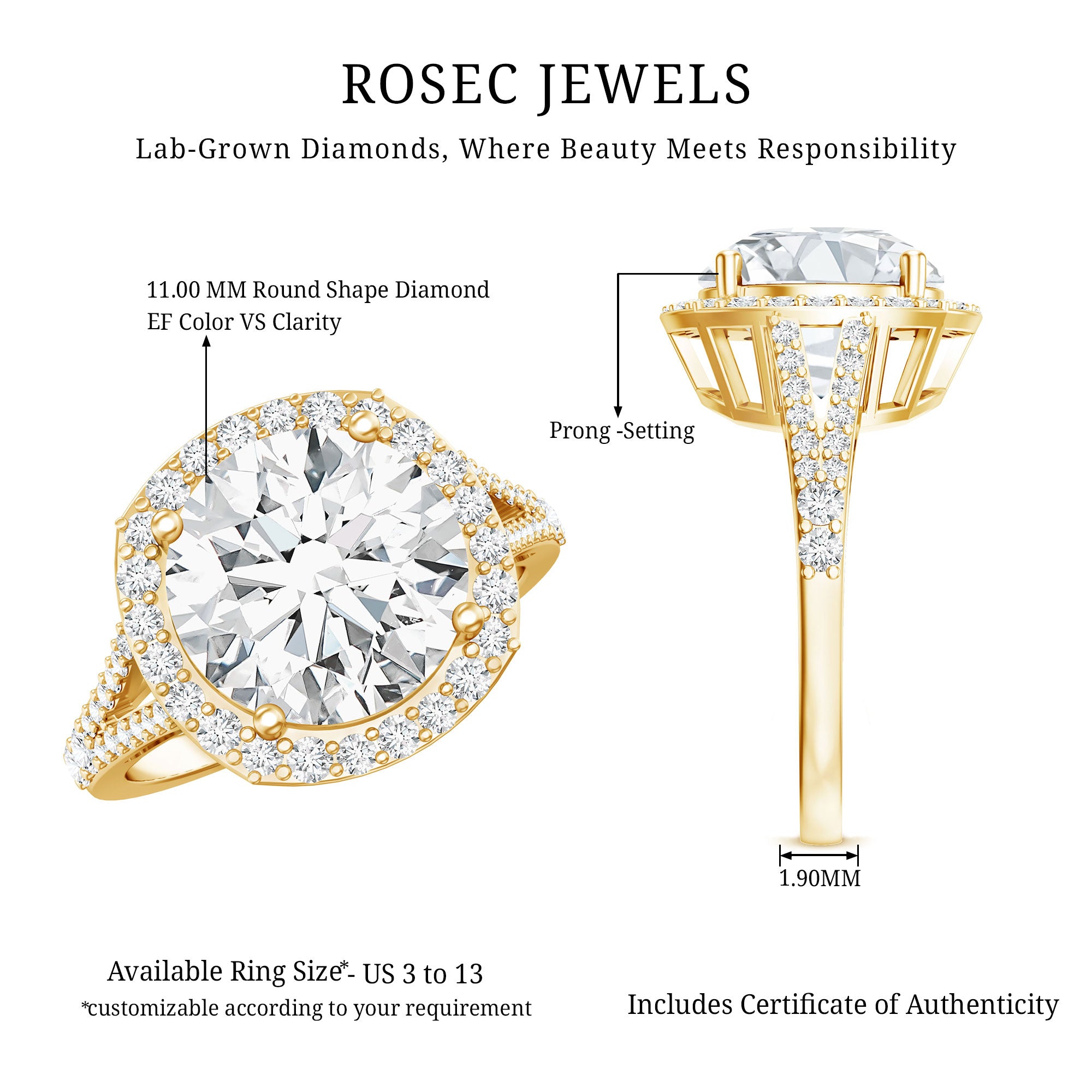 Rosec Jewels-5 Carat Lab Grown Big Diamond Engagement Ring with IGI Certificate