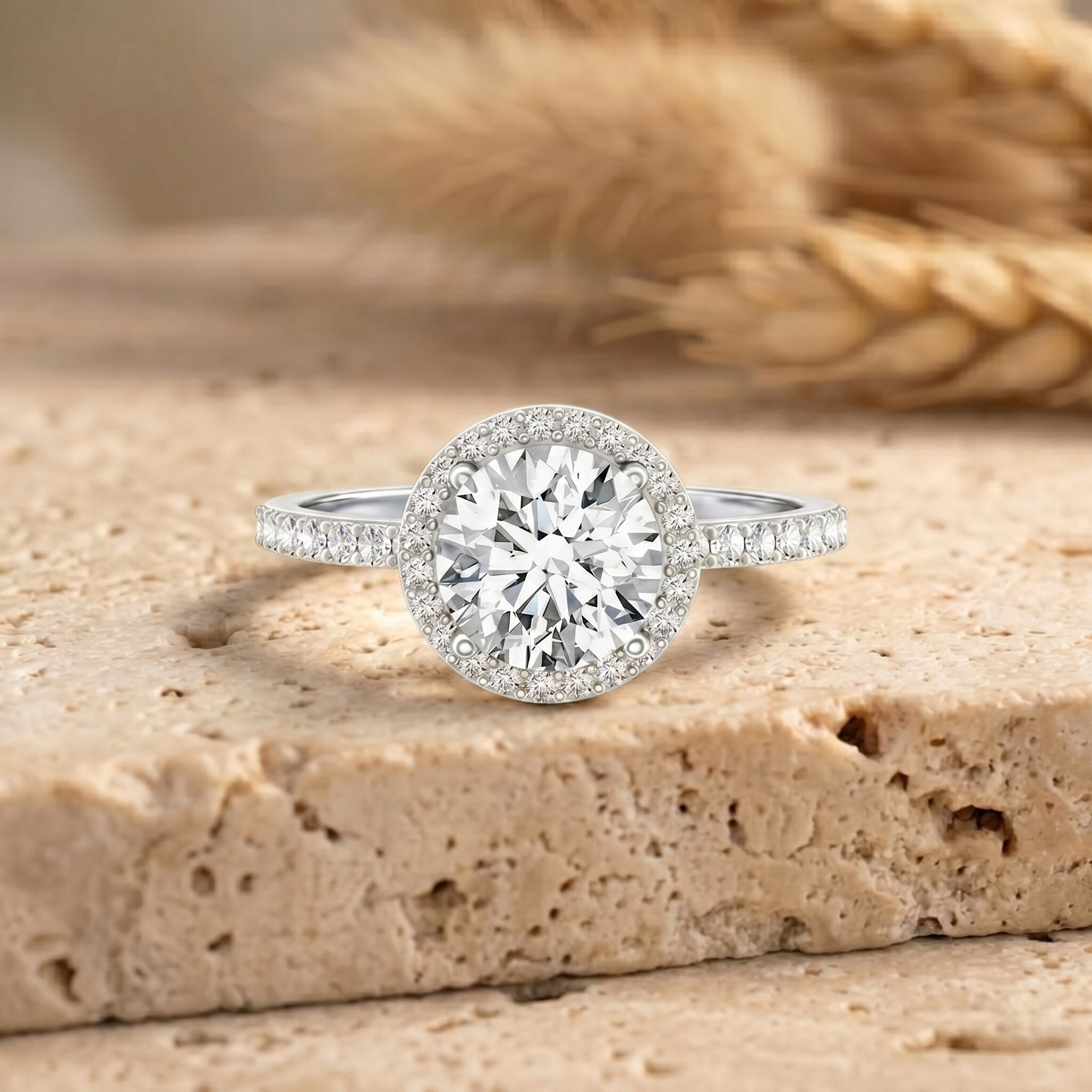 2 Carat Lab Grown Diamond Halo Engagement Ring with IGI Certificate Lab - ( E-VS1 ) - Rosec Jewels