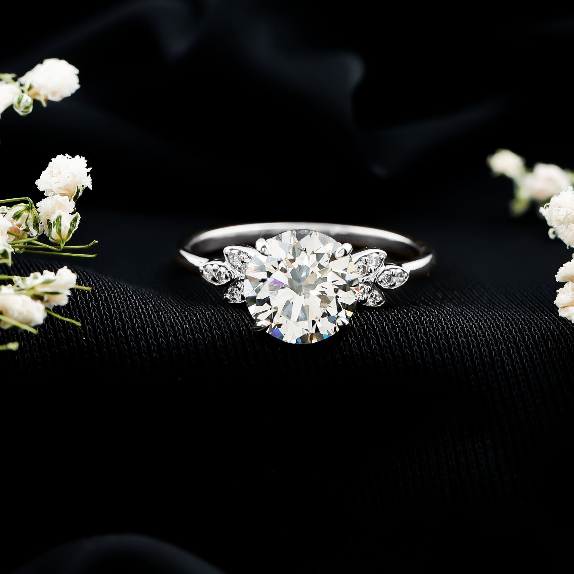 3 Carat Lab Grown Diamond Round Engagement Ring with Certificate Lab - ( EF-VS ) - Rosec Jewels