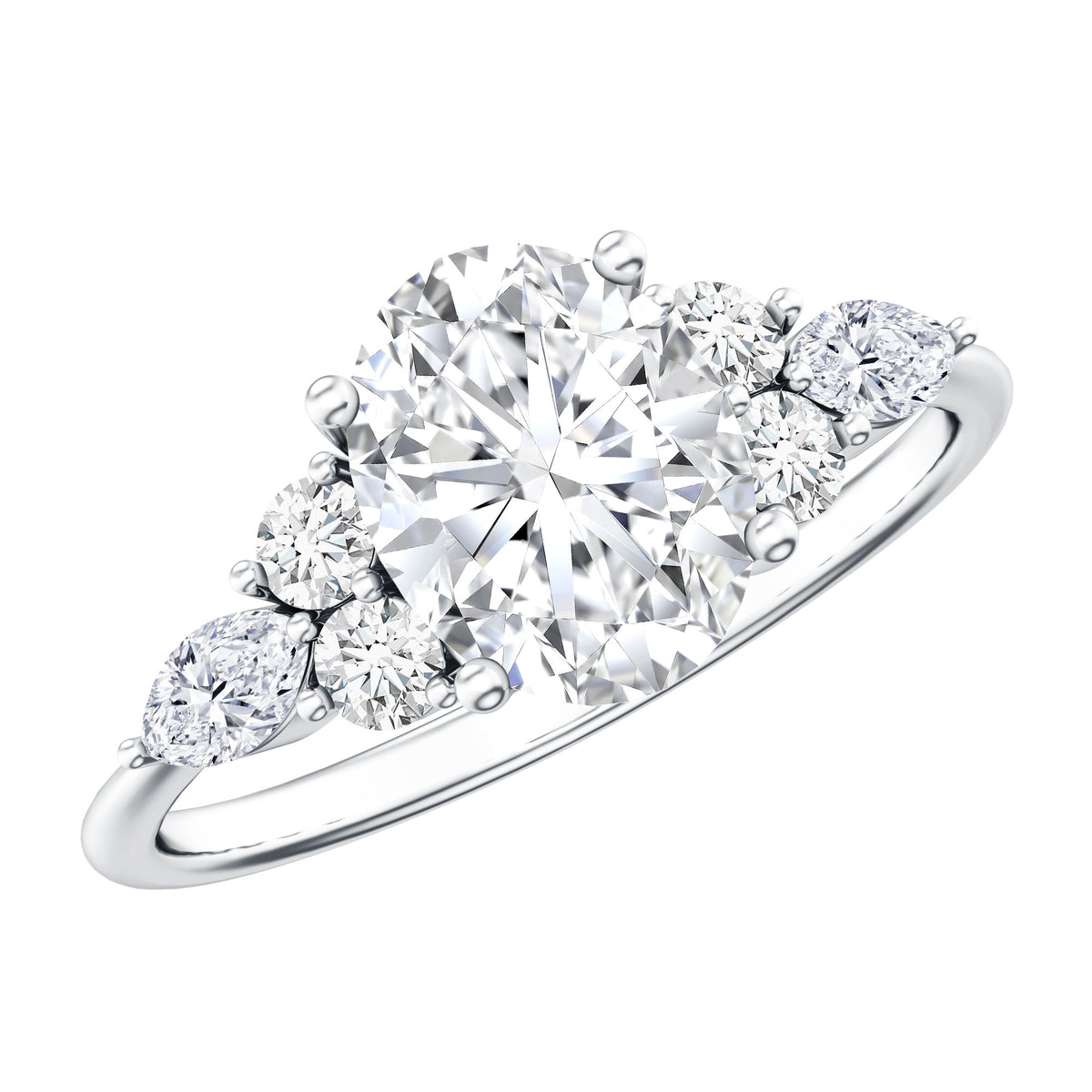 IGI Certified 2 Carat Lab Grown Diamond Oval Engagement Ring with Trio Lab - ( E-VS1 ) - Rosec Jewels