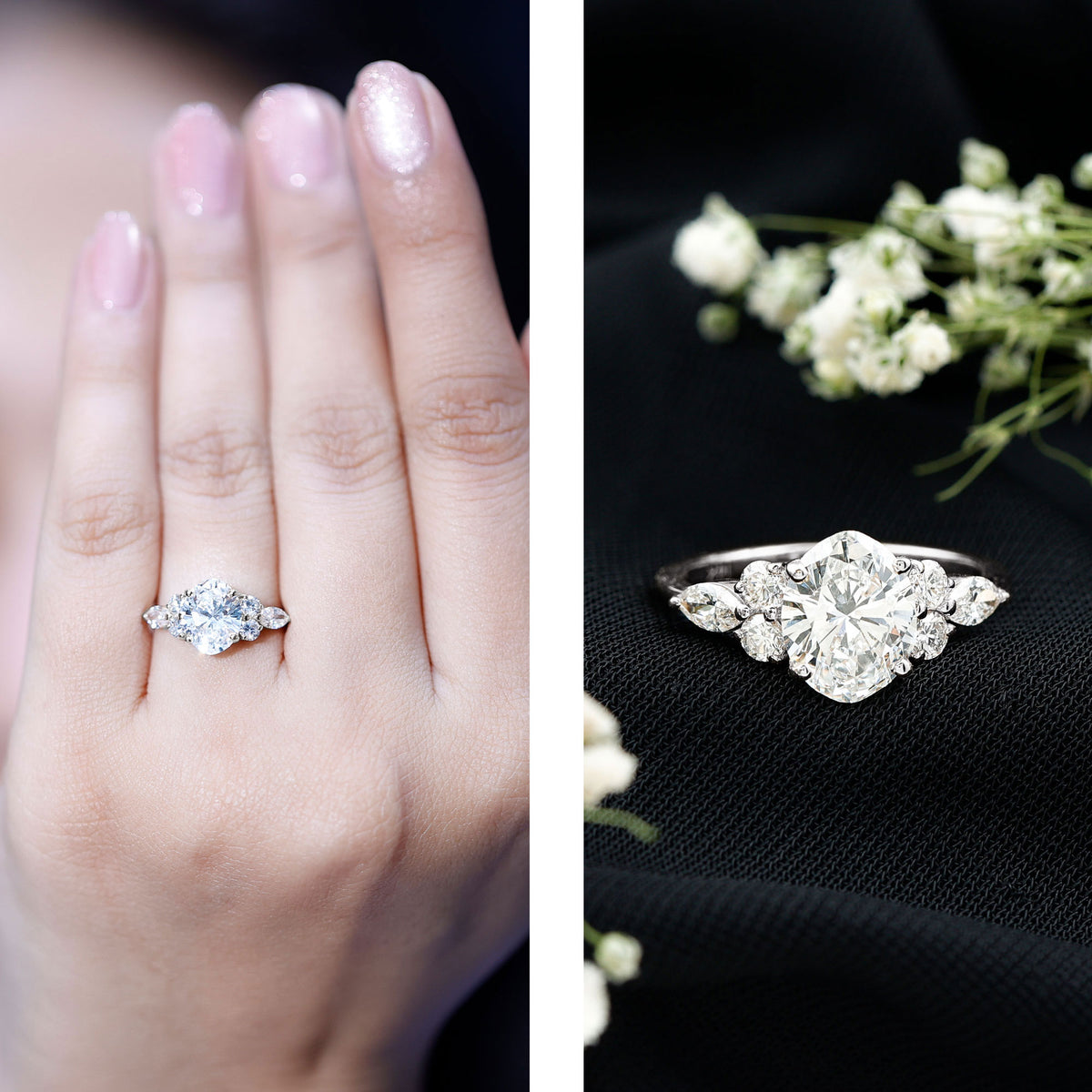 IGI Certified 2 Carat Lab Grown Diamond Oval Engagement Ring with Trio Lab - ( E-VS1 ) - Rosec Jewels