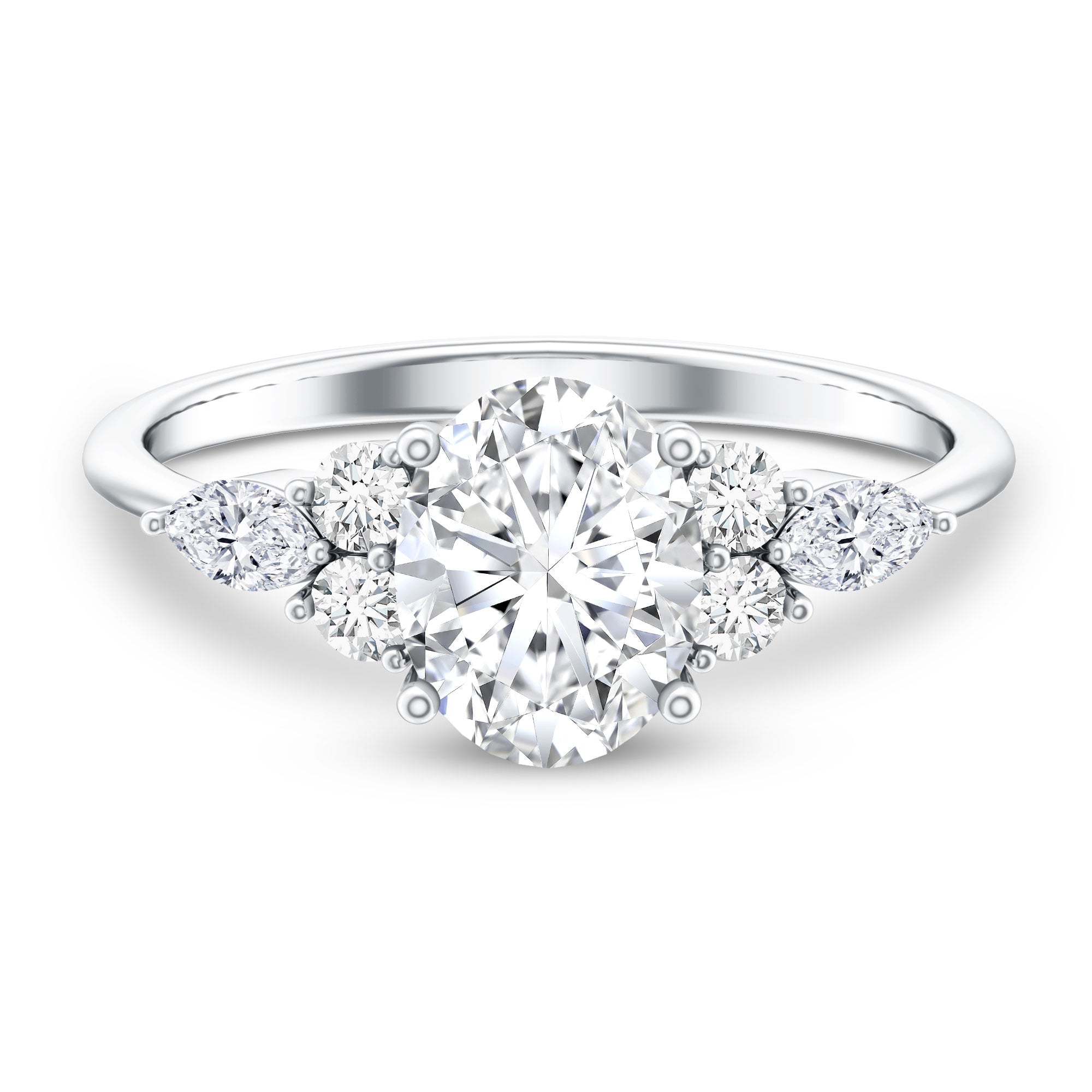 Rosec Jewels-2 Carat Lab Grown Diamond Oval Engagement Ring with Trio