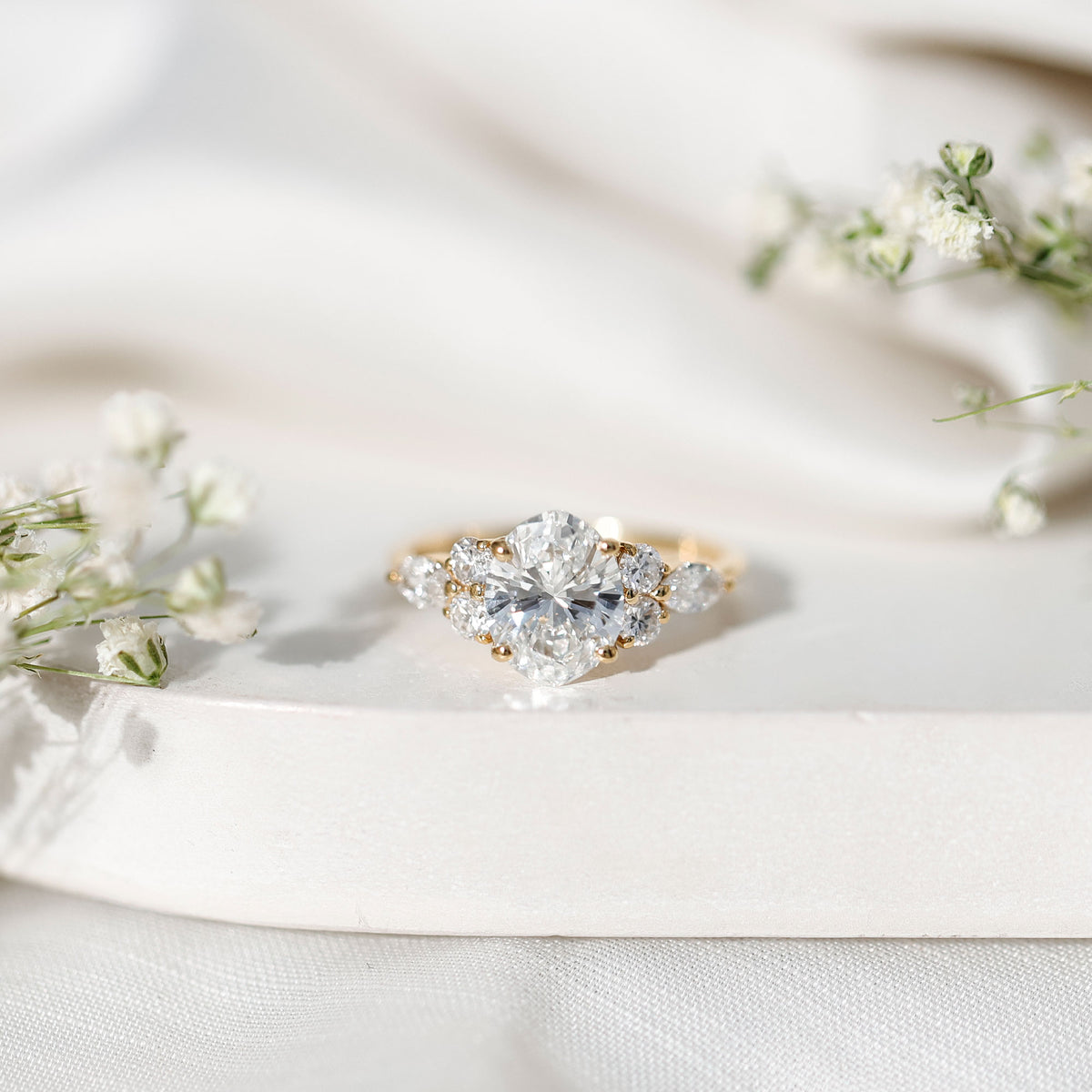IGI Certified 2 Carat Lab Grown Diamond Oval Engagement Ring with Trio Lab - ( E-VS1 ) - Rosec Jewels
