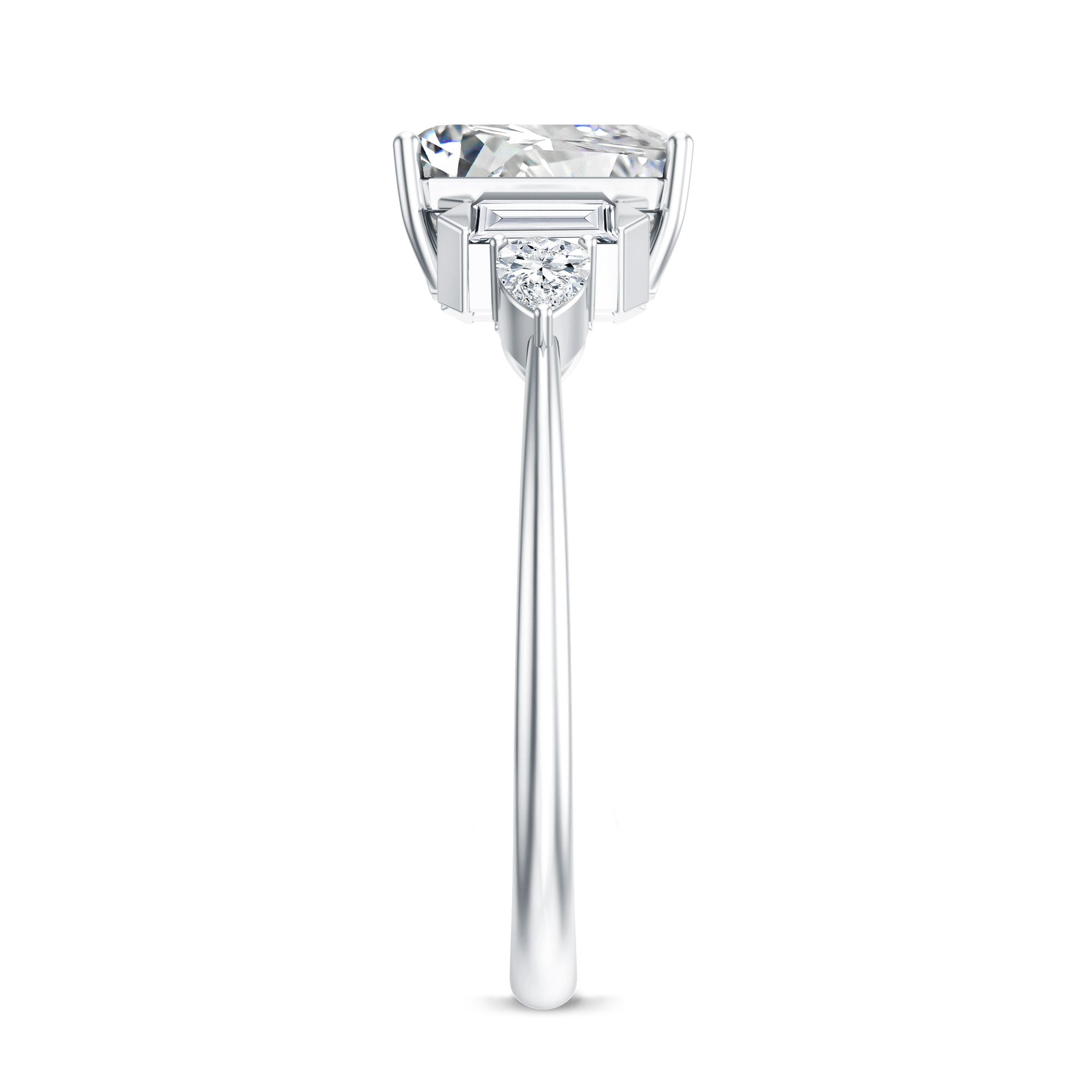 Art Deco Inspired Lab Grown Diamond Emerald Cut Engagement Ring Lab - ( EF-VS ) - Rosec Jewels