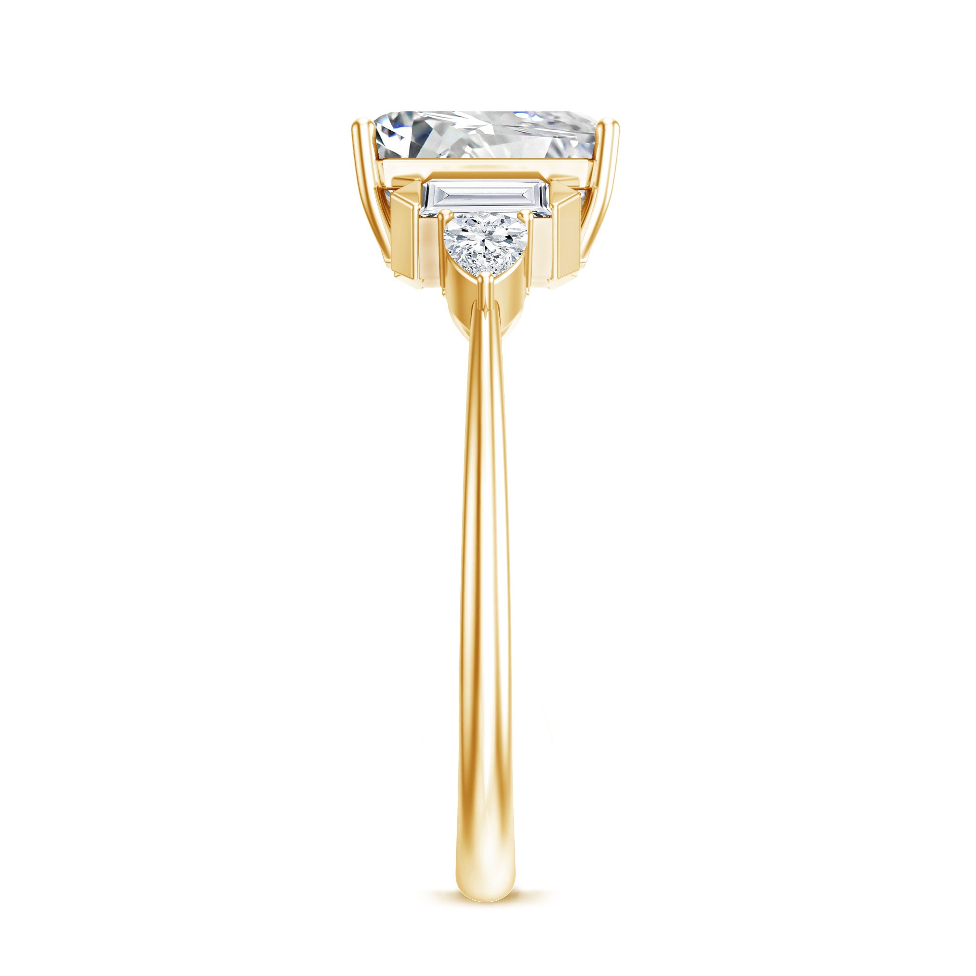 Art Deco Inspired Lab Grown Diamond Emerald Cut Engagement Ring Lab - ( EF-VS ) - Rosec Jewels