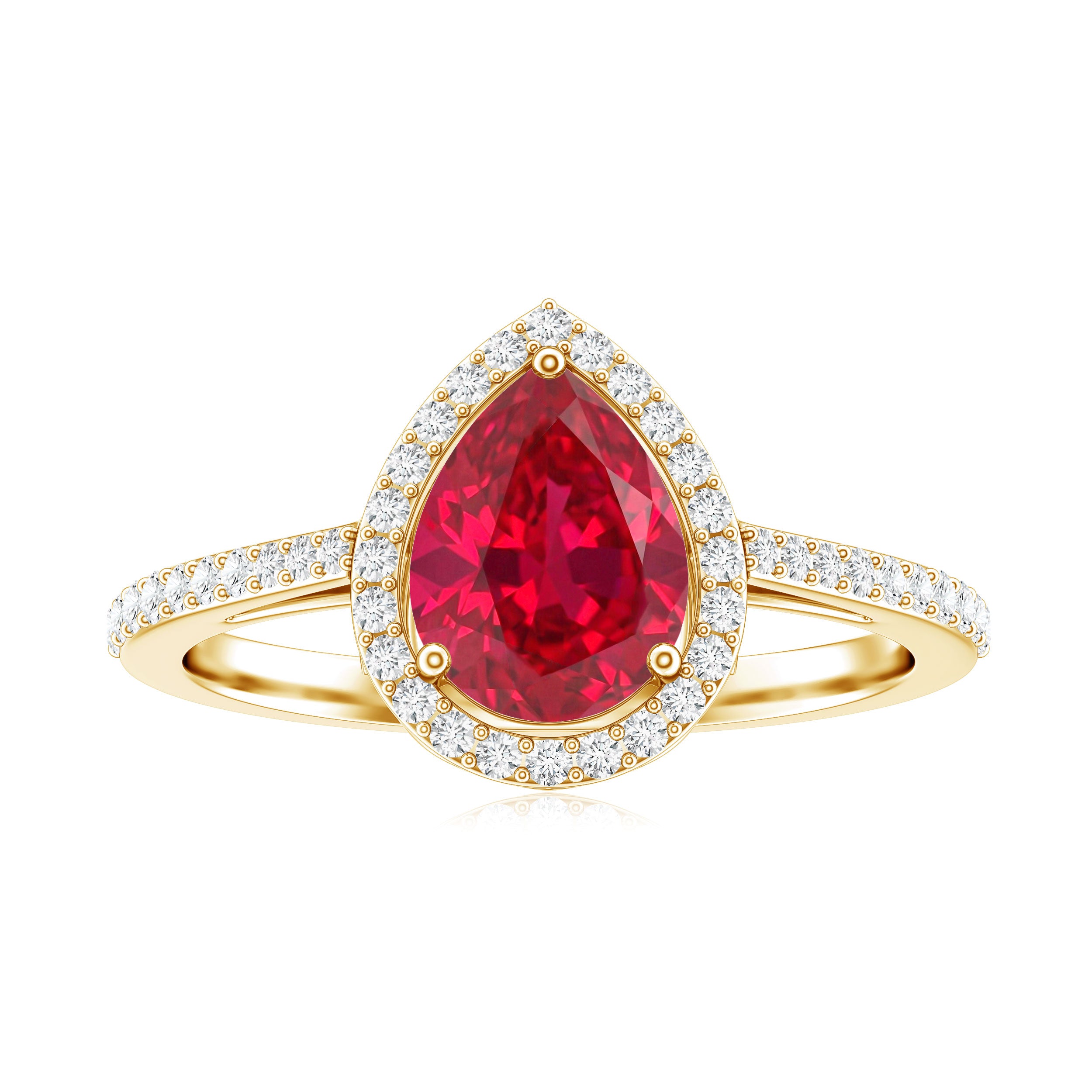 Pear Shape Lab Grown Ruby Teardrop Engagement Ring with Diamond Halo AAAA - Rosec Jewels