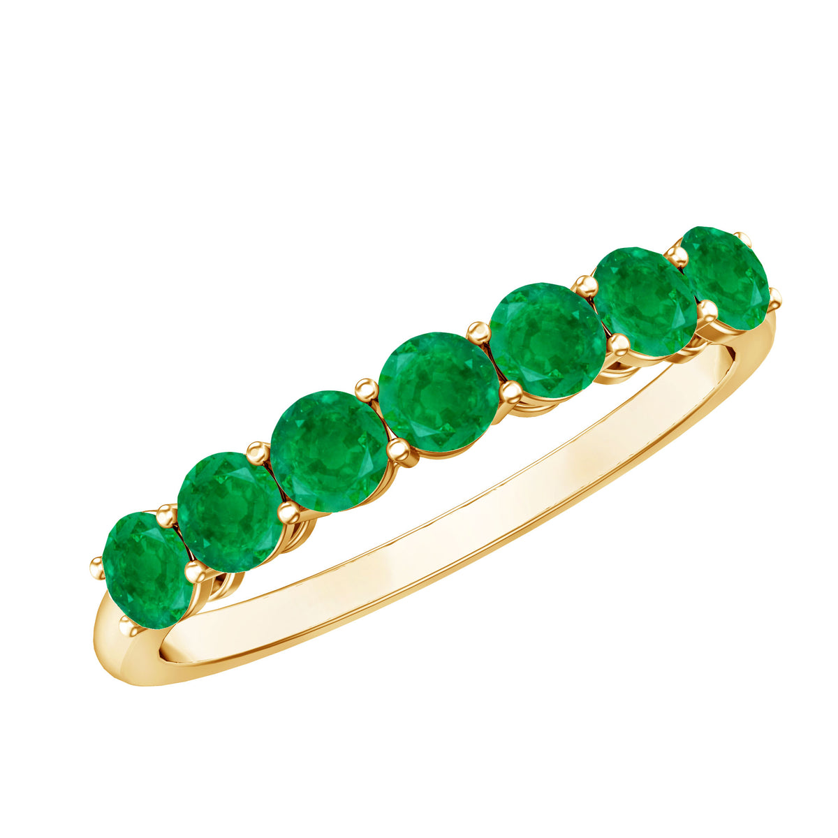 Certified 7 Stone Emerald Half Eternity Band for Women AAA - Rosec Jewels
