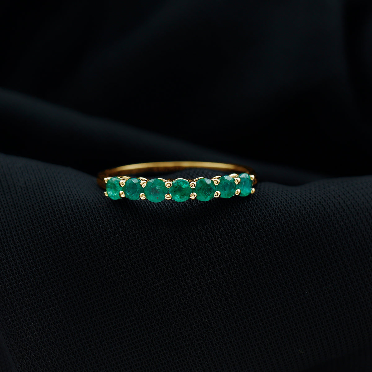 Certified 7 Stone Emerald Half Eternity Band for Women AAA - Rosec Jewels