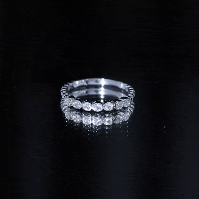 Bezel Set Round Diamond Half Eternity Ring Natural - ( HI-SI ) - Rosec Jewels