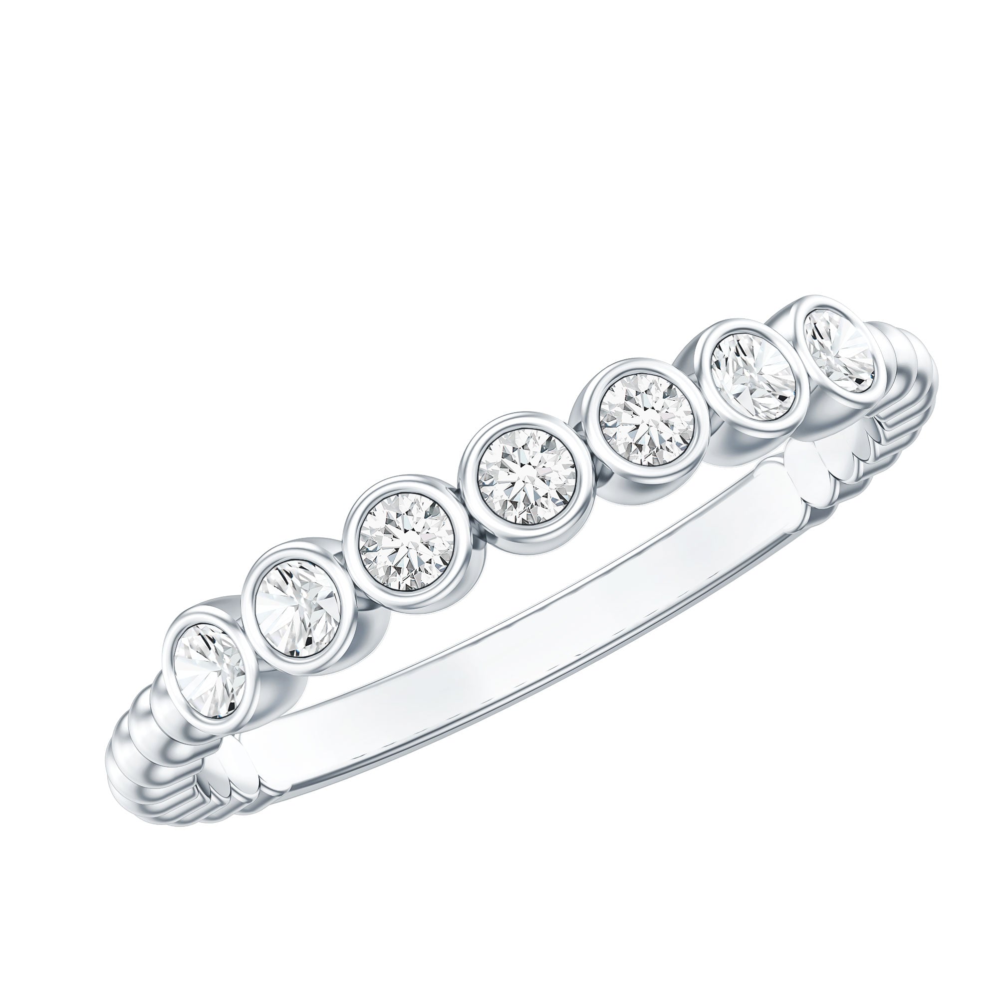Bezel Set Round Diamond Half Eternity Ring Natural - ( HI-SI ) - Rosec Jewels