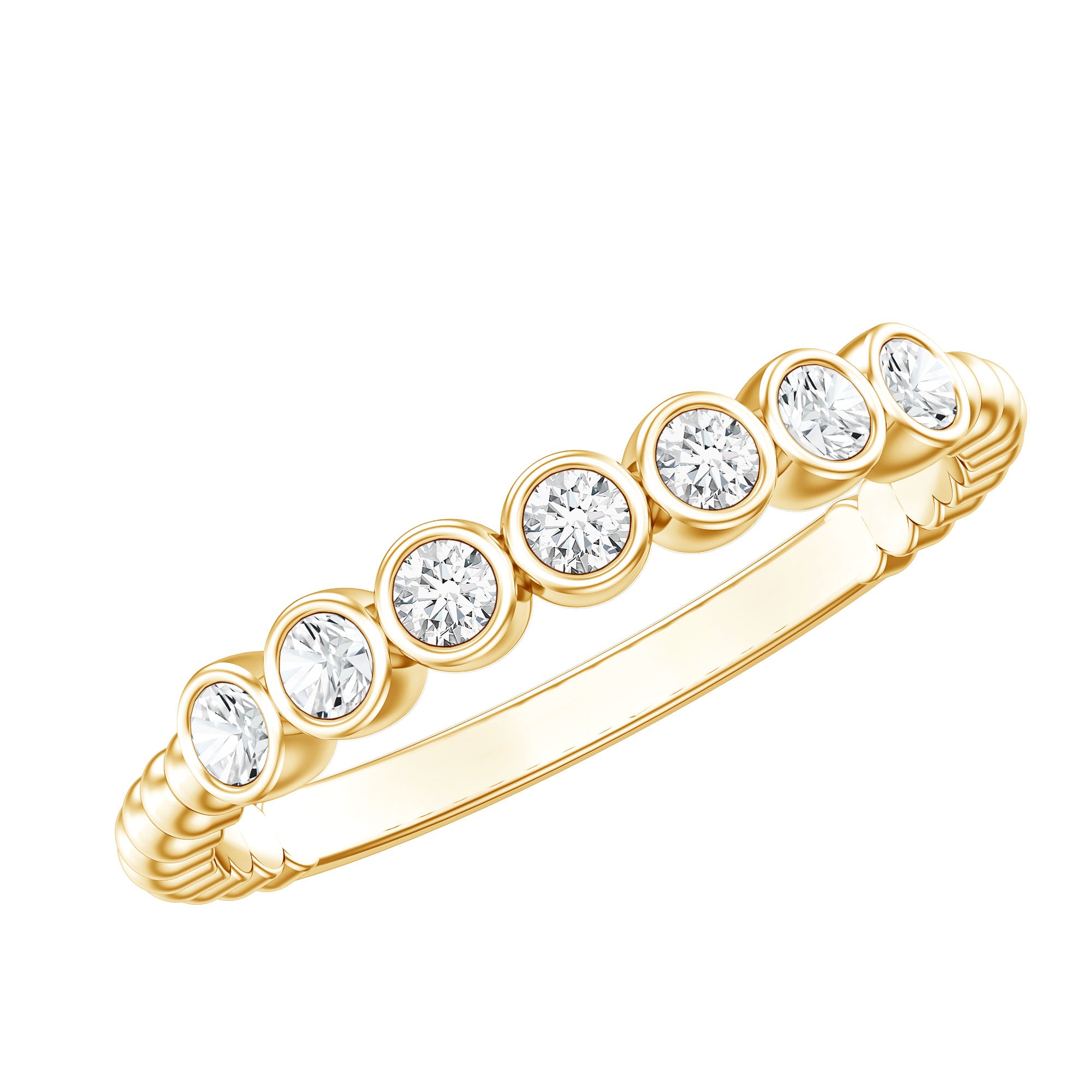 Bezel Set Round Diamond Half Eternity Ring Natural - ( HI-SI ) - Rosec Jewels