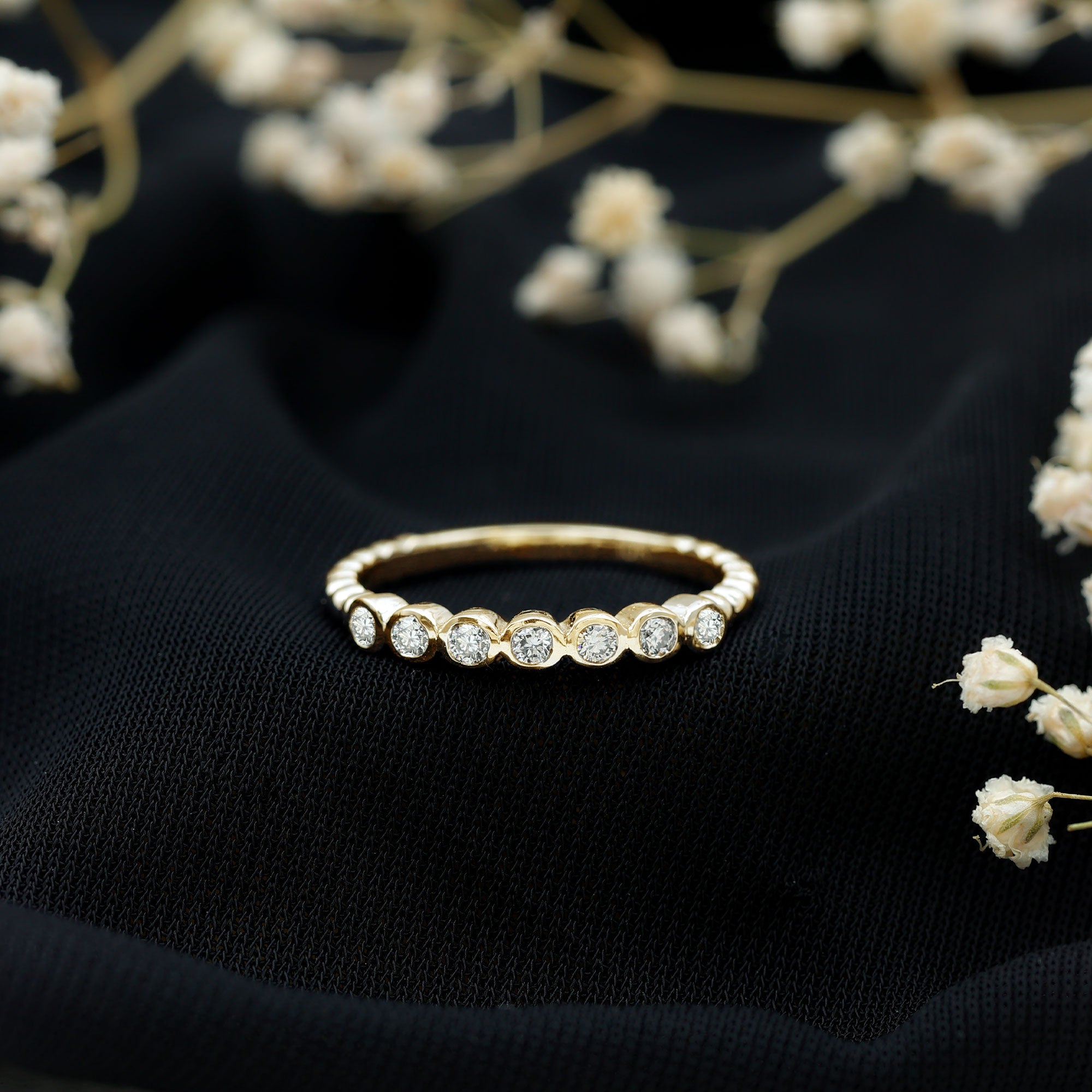 Bezel Set Round Diamond Half Eternity Ring Natural - ( HI-SI ) - Rosec Jewels