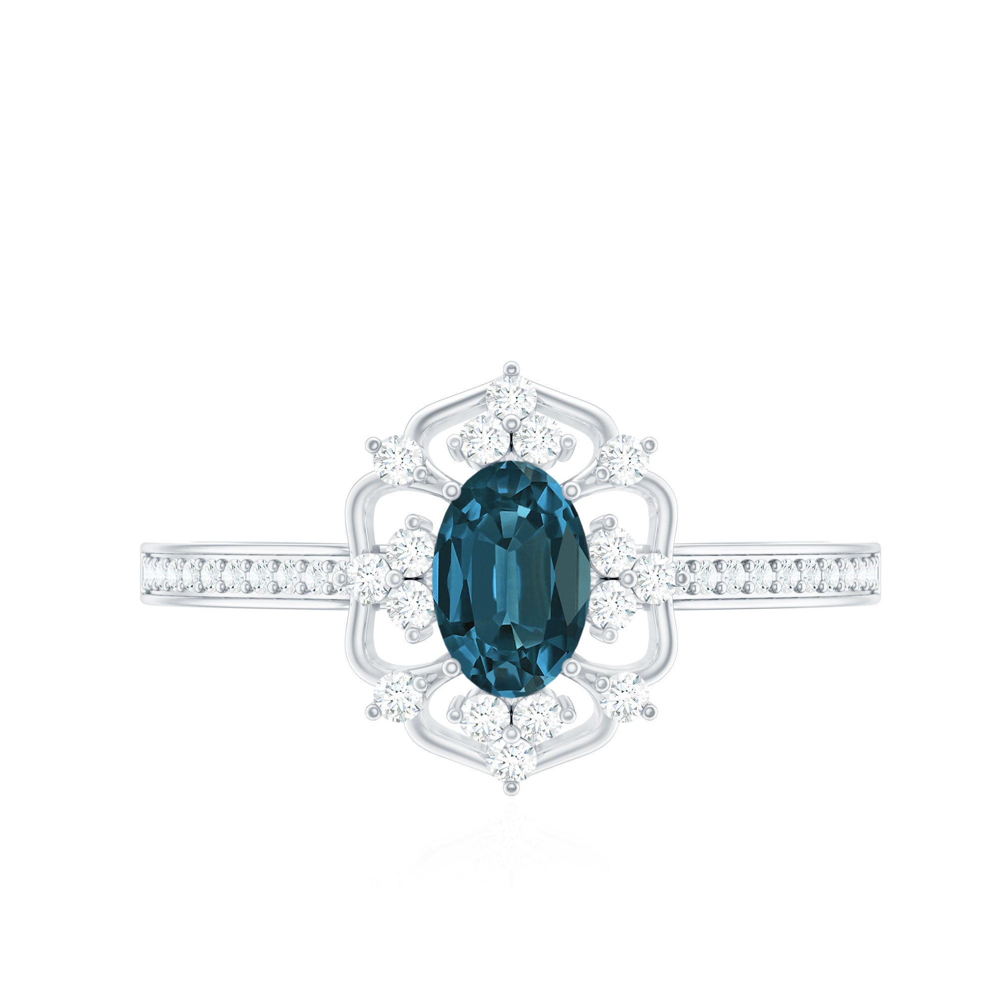 4X6mm Oval Cut London Blue Topaz Vintage Engagement Ring with Diamond AAA - Rosec Jewels