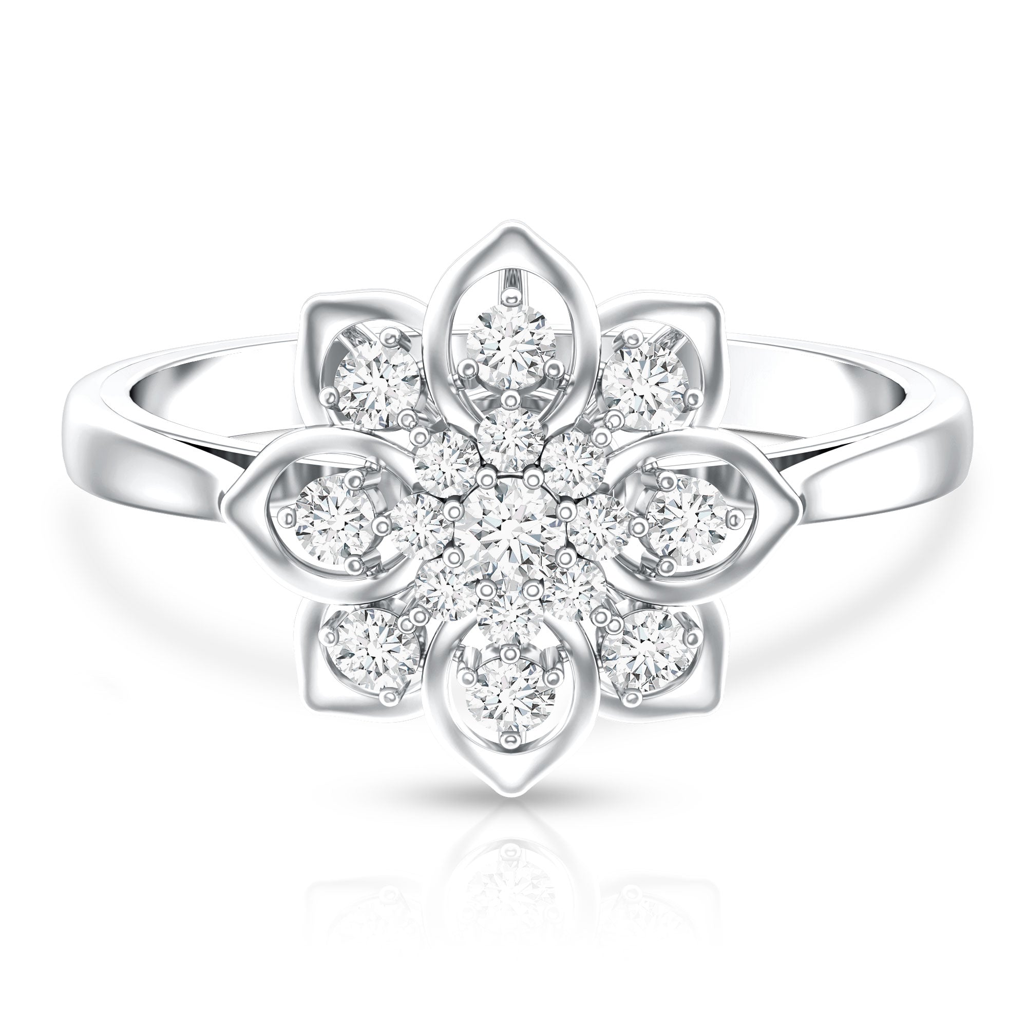 Certified Natural Diamond Flower Engagement Ring Natural - ( HI-SI ) - Rosec Jewels