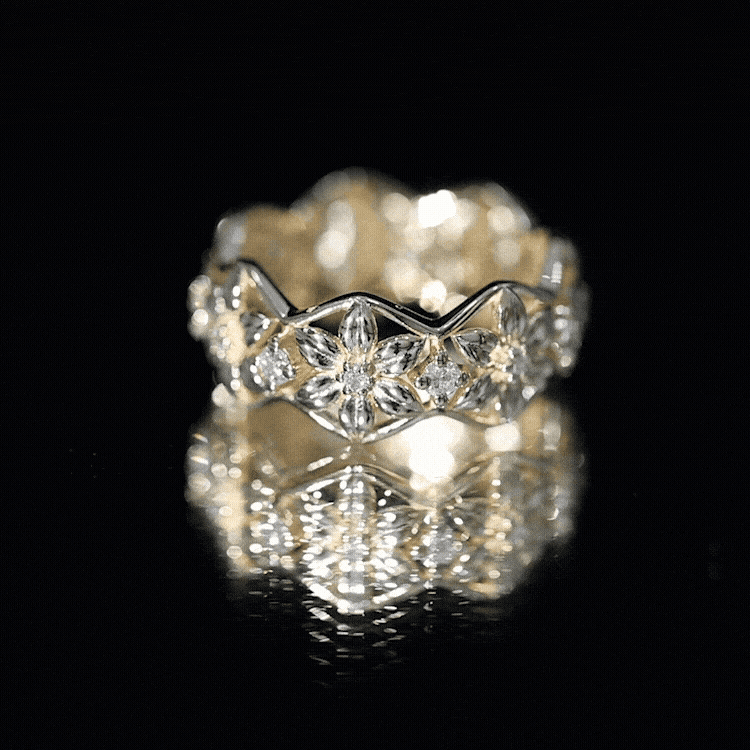 Natural Diamond Flower Wedding Band Ring With Certificate Natural - ( HI-SI ) - Rosec Jewels