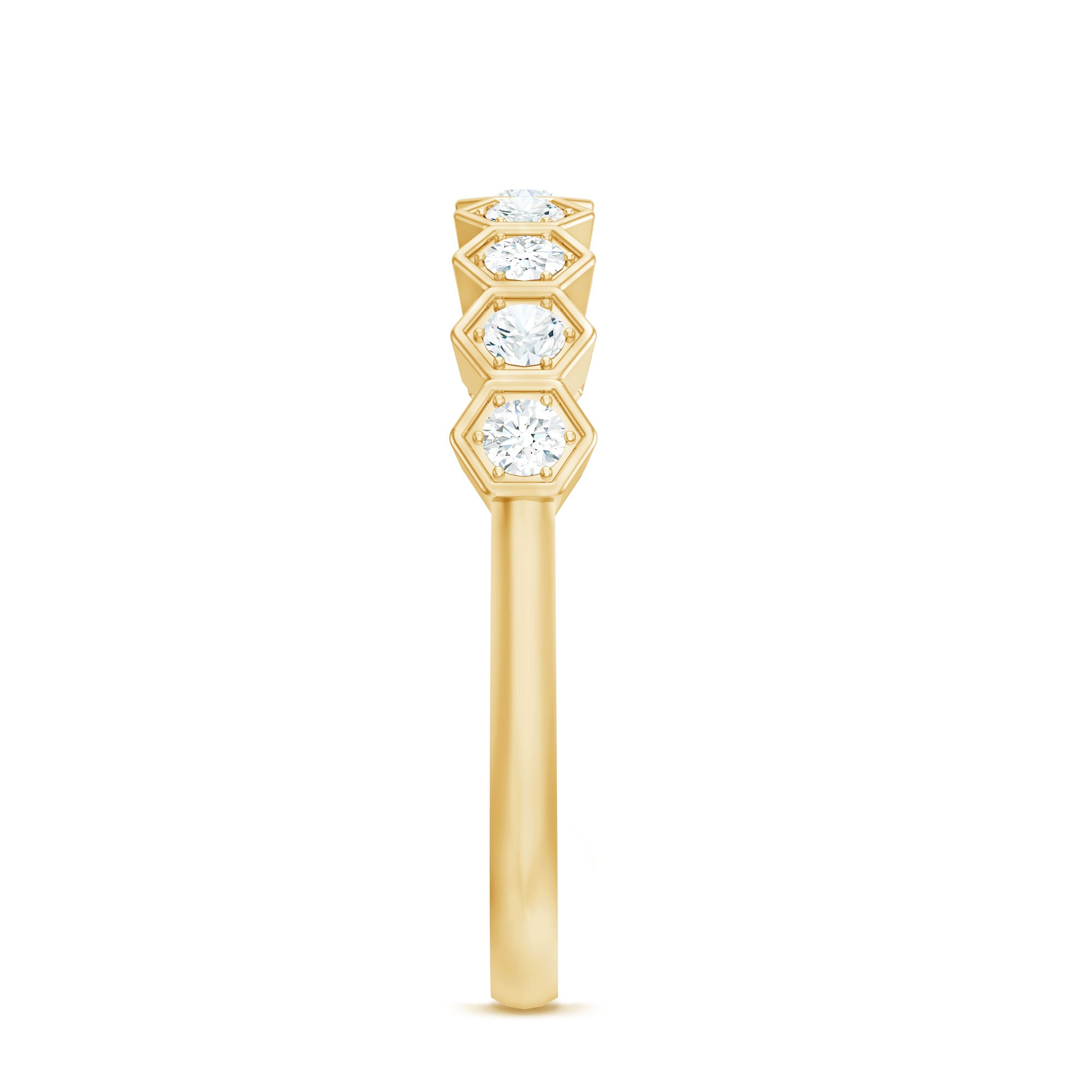 Real Diamond Hexagon Half Eternity Ring for Women Natural - ( HI-SI ) - Rosec Jewels