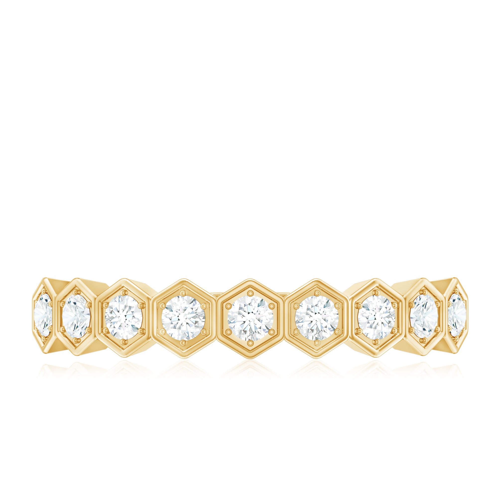 Real Diamond Hexagon Half Eternity Ring for Women Natural - ( HI-SI ) - Rosec Jewels