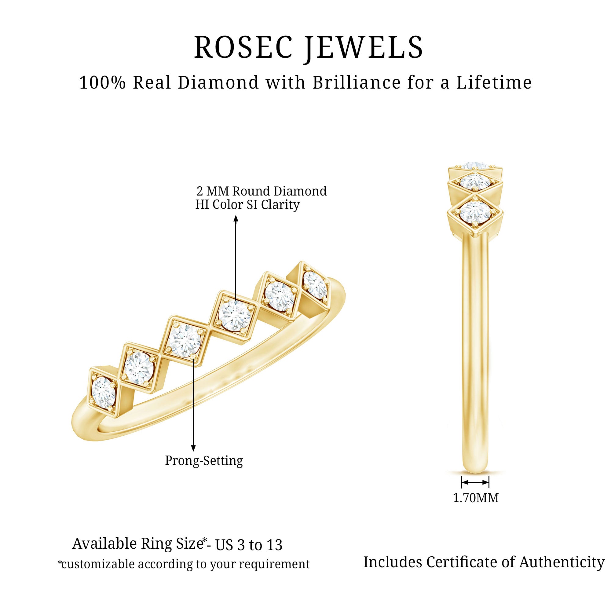 Minimal Diamond Geometric Half Eternity Ring Natural - ( HI-SI ) - Rosec Jewels