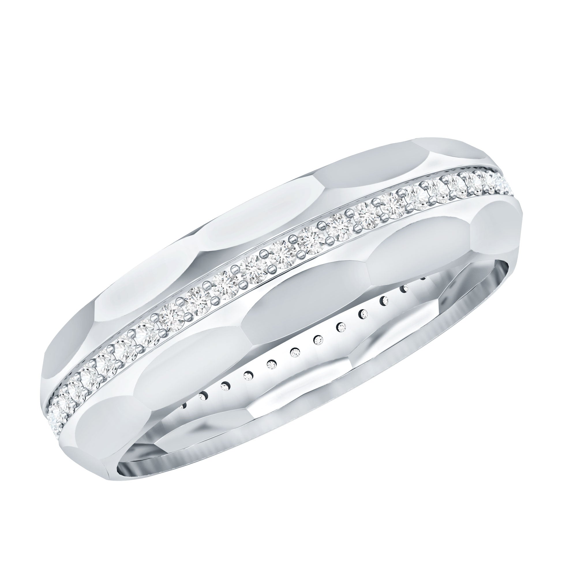Natural Diamond Wide Eternity Band Ring with Textured Natural - ( HI-SI ) - Rosec Jewels