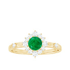 5mm Round Shape Emerald Promise Ring with Diamond Halo AAA - Rosec Jewels