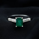 Rosec Jewels-Vintage Inspired 5X7MM Emerald Cut Emerald Engagement Ring with Diamonds