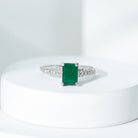 Rosec Jewels-Vintage Inspired 5X7MM Emerald Cut Emerald Engagement Ring with Diamonds