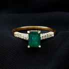 Rosec Jewels-Vintage Inspired 5X7MM Emerald Cut Emerald Engagement Ring with Diamonds