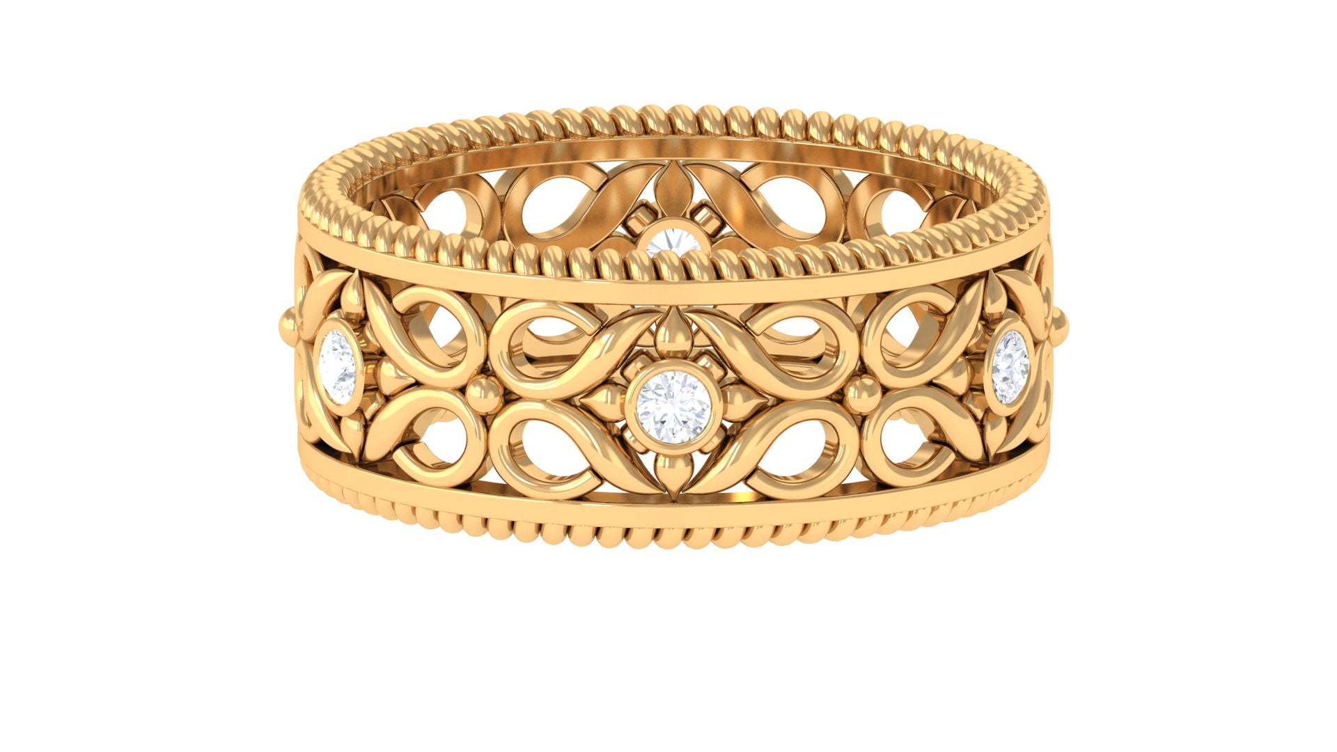 Vintage Inspired Real Diamond Wedding Band Ring Natural - ( HI-SI ) - Rosec Jewels