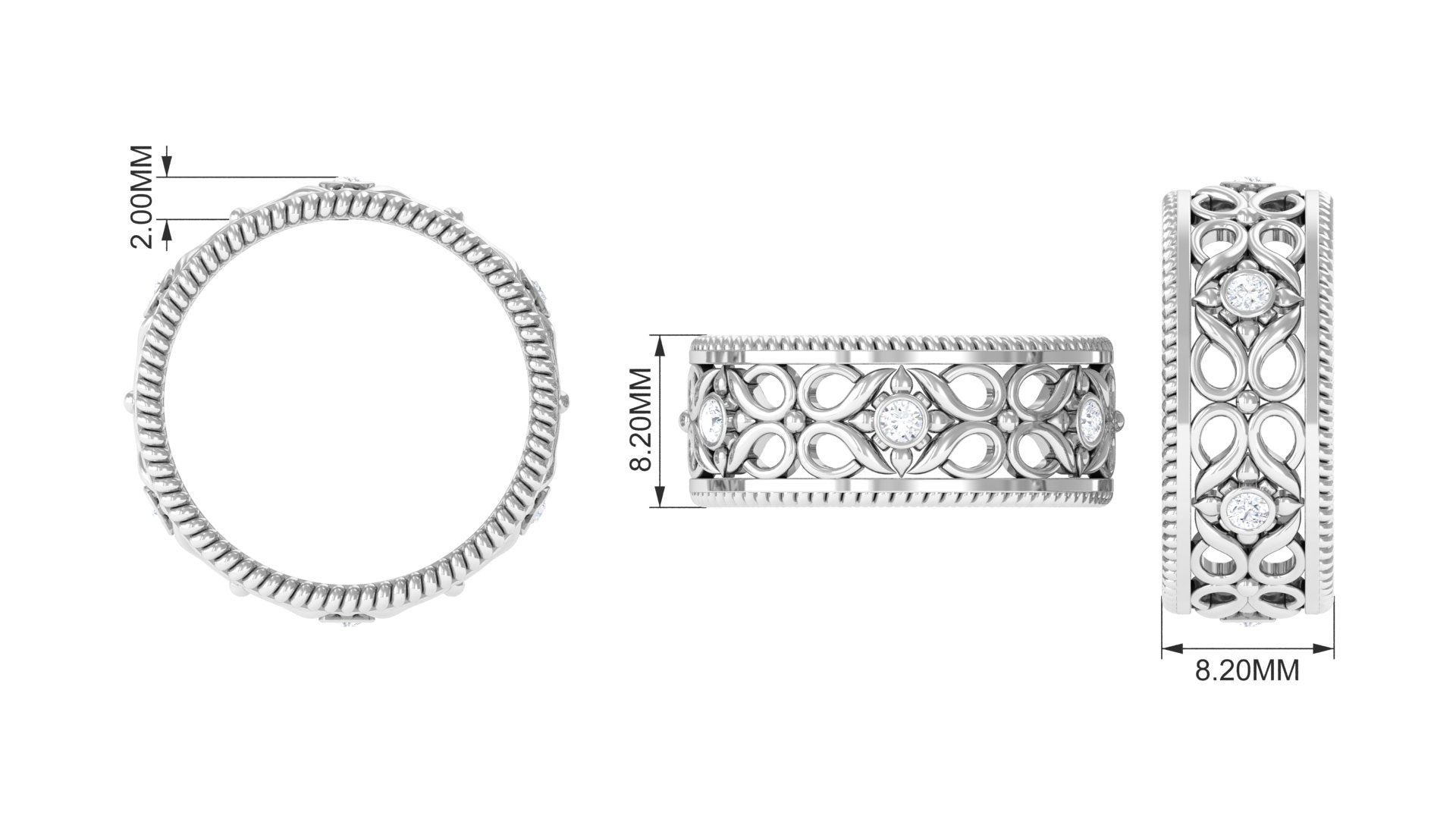 Vintage Inspired Real Diamond Wedding Band Ring Natural - ( HI-SI ) - Rosec Jewels