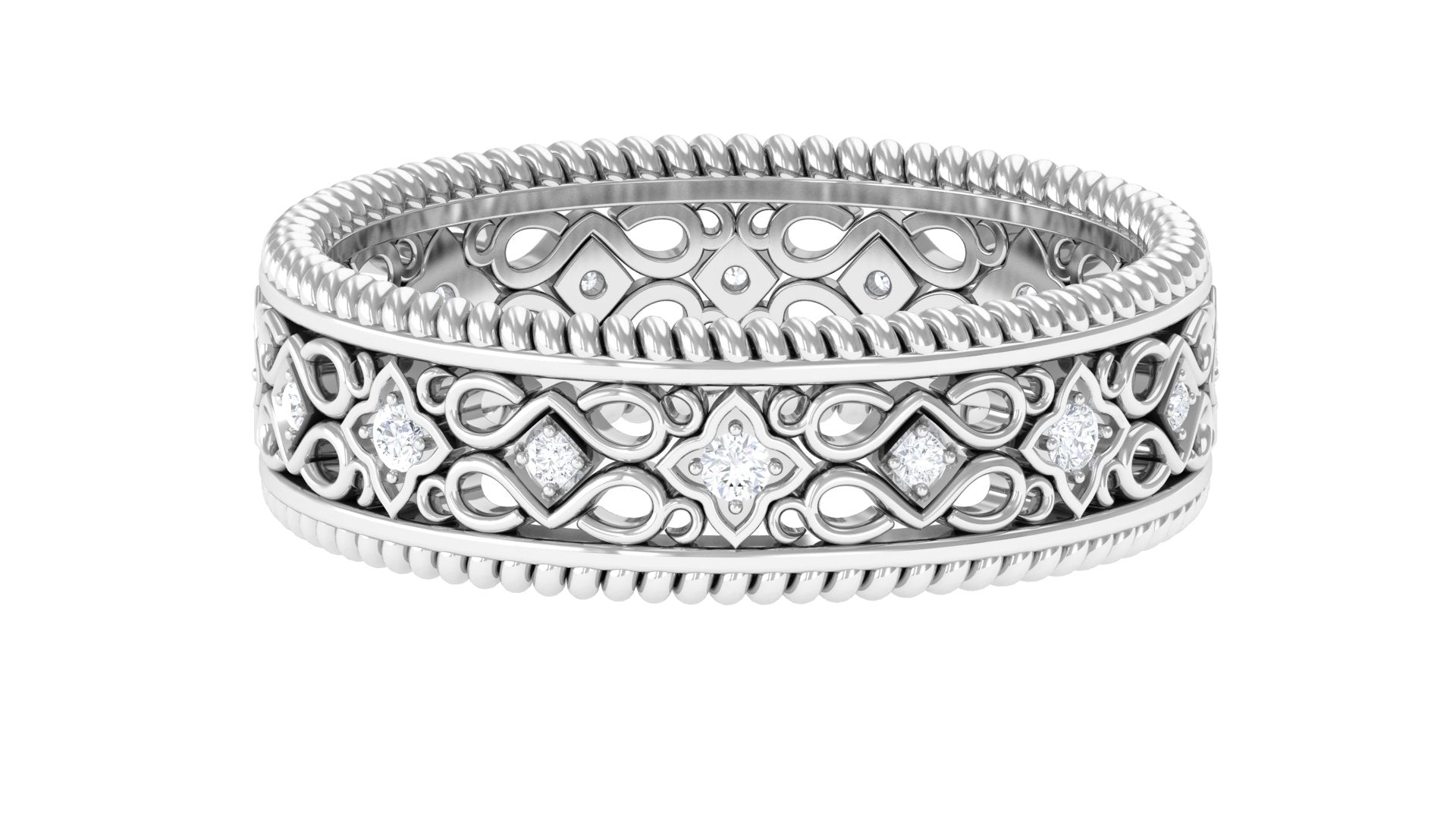 Vintage Looking Natural Diamond Wedding Band Natural - ( HI-SI ) - Rosec Jewels