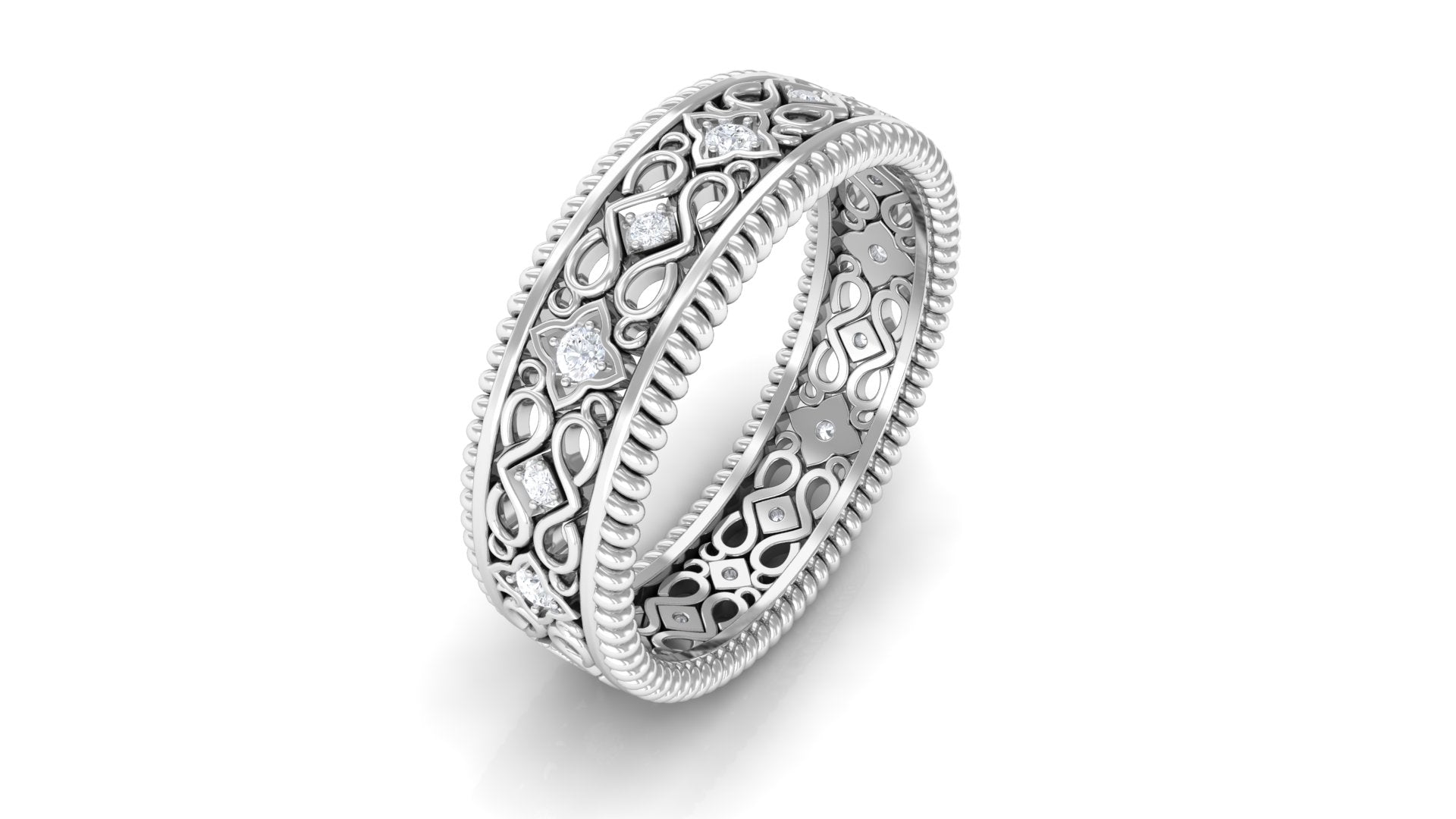 Vintage Looking Natural Diamond Wedding Band Natural - ( HI-SI ) - Rosec Jewels