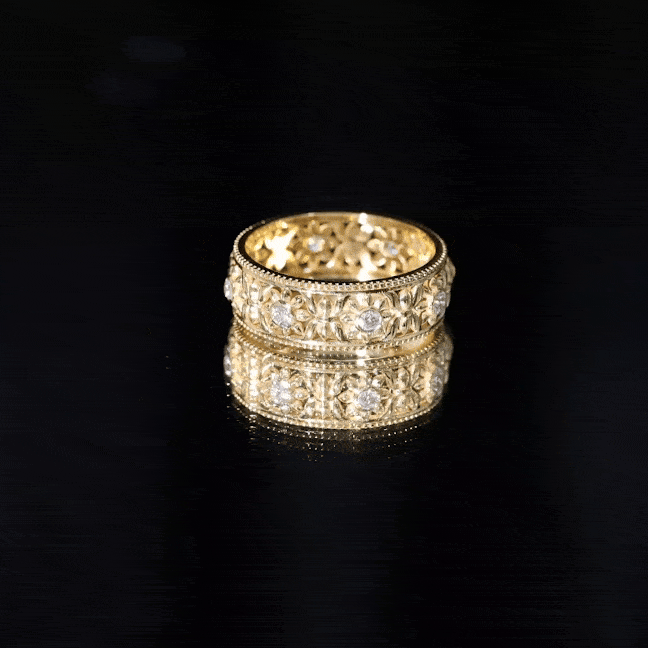 Bezel Set Diamond Flower Filigree Wedding Band Natural - ( HI-SI ) - Rosec Jewels