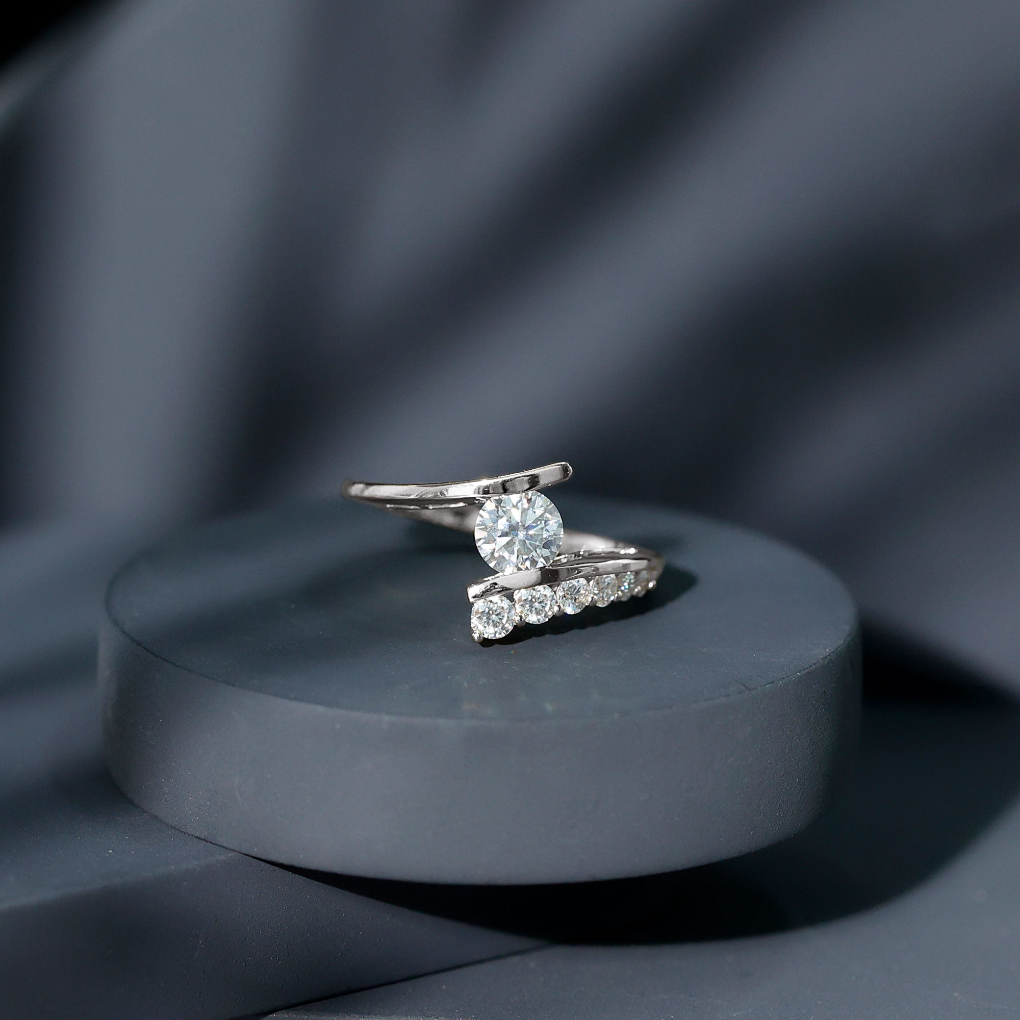Rosec Jewels-0.9 Carat Certified Round Moissanite Bypass Engagement Ring