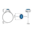 2 CT Oval Cut London Blue Topaz Solitaire Ring with Diamond Halo AAA - Rosec Jewels