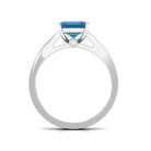 8mm Asscher Cut London Blue Topaz Split Shank Engagement Ring with Diamond AAA - Rosec Jewels