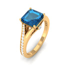 8mm Asscher Cut London Blue Topaz Split Shank Engagement Ring with Diamond AAA - Rosec Jewels