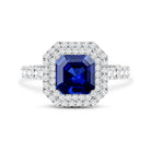 Vintage Looking Lab Created Blue Sapphire and Diamond Engagement Ring AAAA - Rosec Jewels