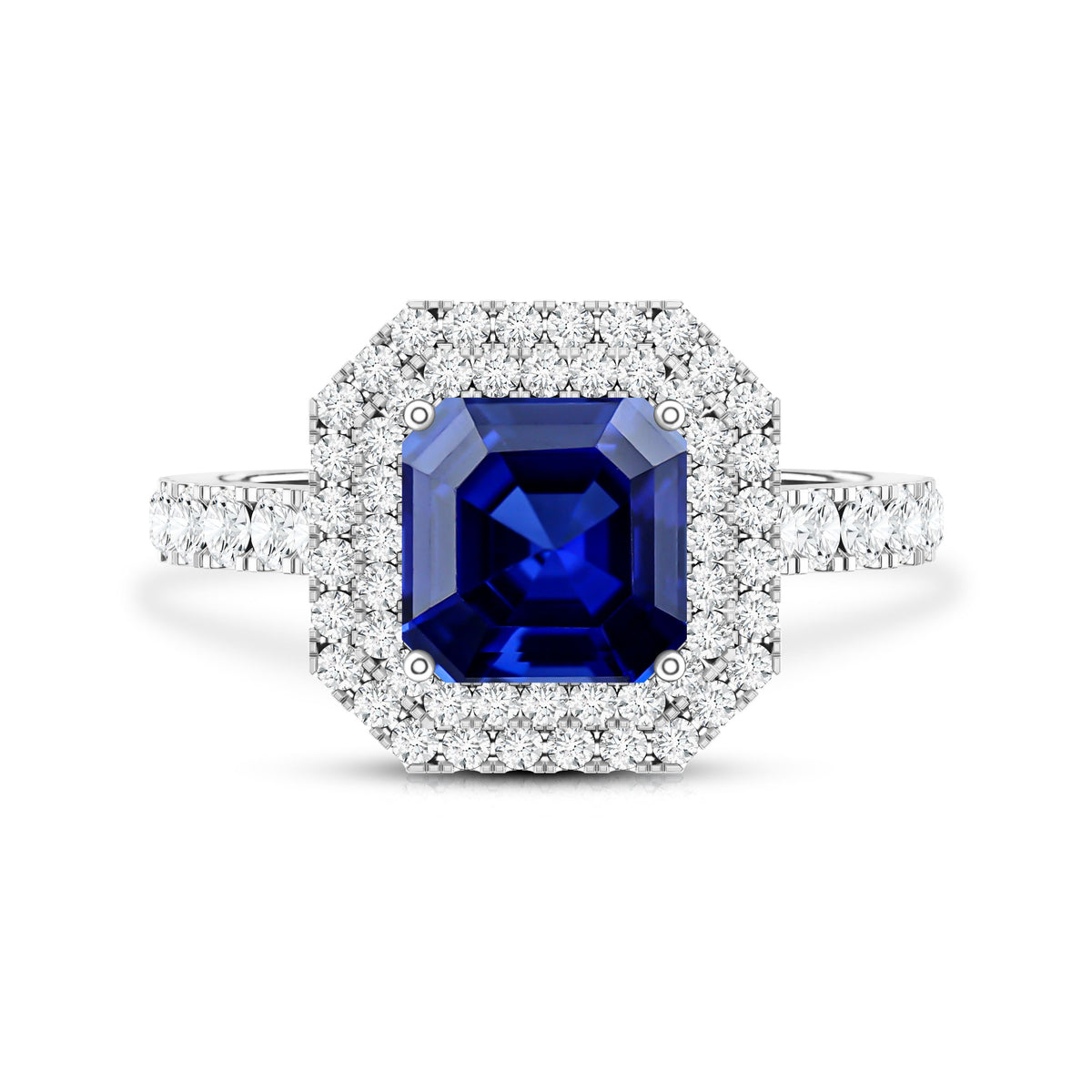 Vintage Looking Lab Created Blue Sapphire and Diamond Engagement Ring AAAA - Rosec Jewels